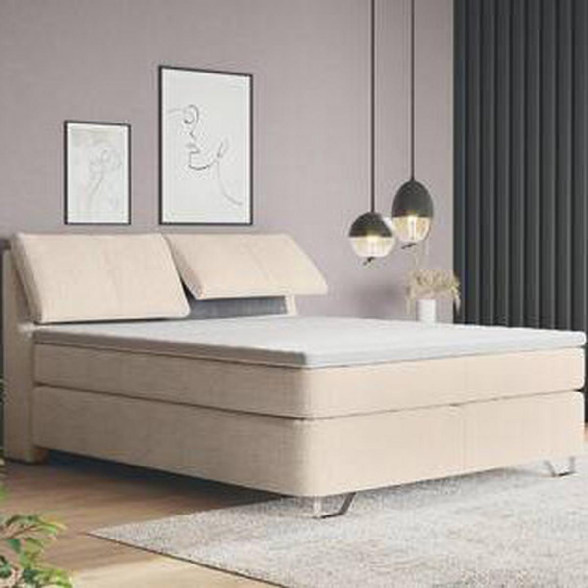 Boxspringbett Tabea Sandfarben ca. 180x200cm - Sandfarben/Alufarben, KONVENTIONELL, Karton/Naturmaterialien (180/200cm) - Premium Living