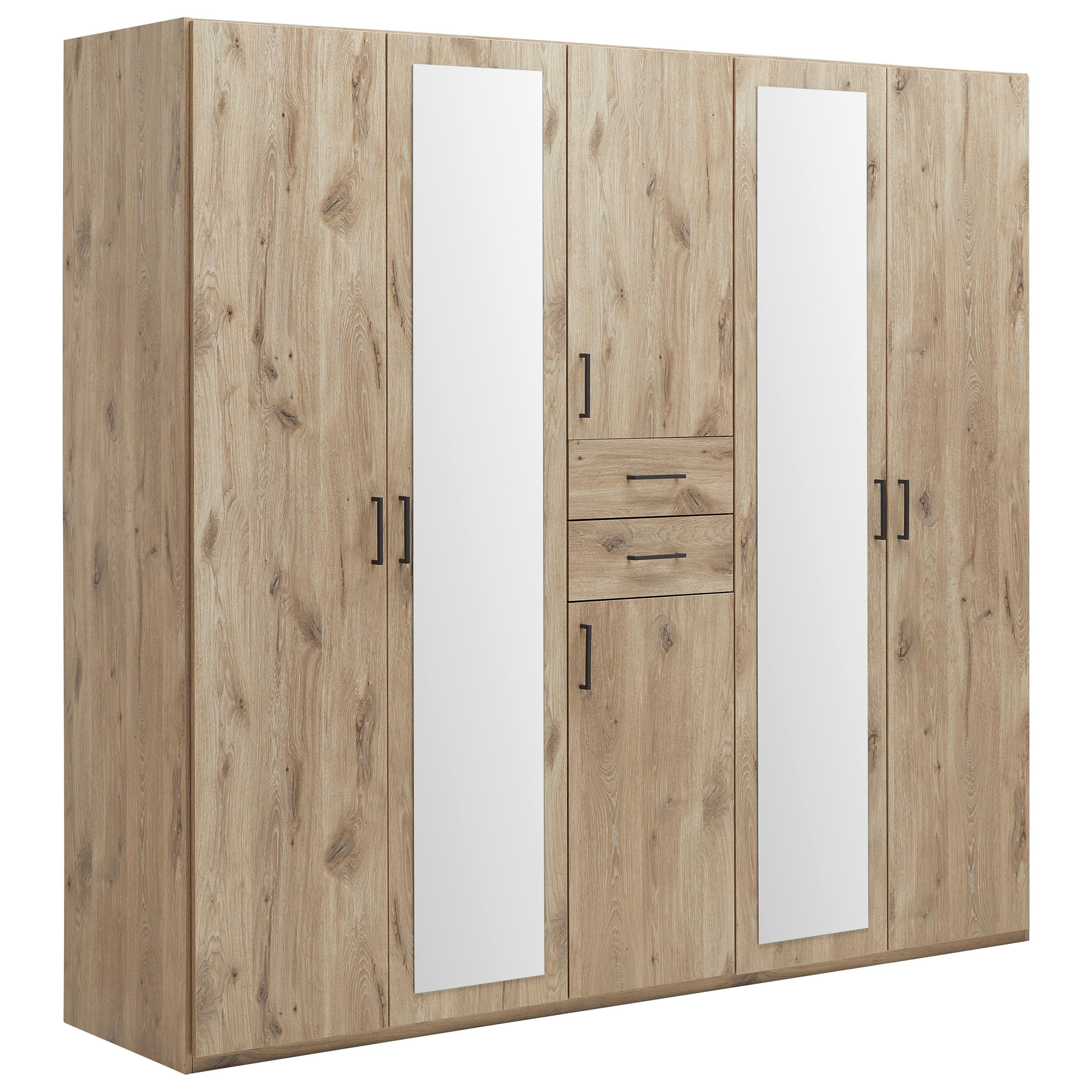 Drehtürenschrank Dillingen Eichefarben - Eichefarben/Schwarz, KONVENTIONELL, Glas/Holzwerkstoff (225/208/58cm) - Mömax