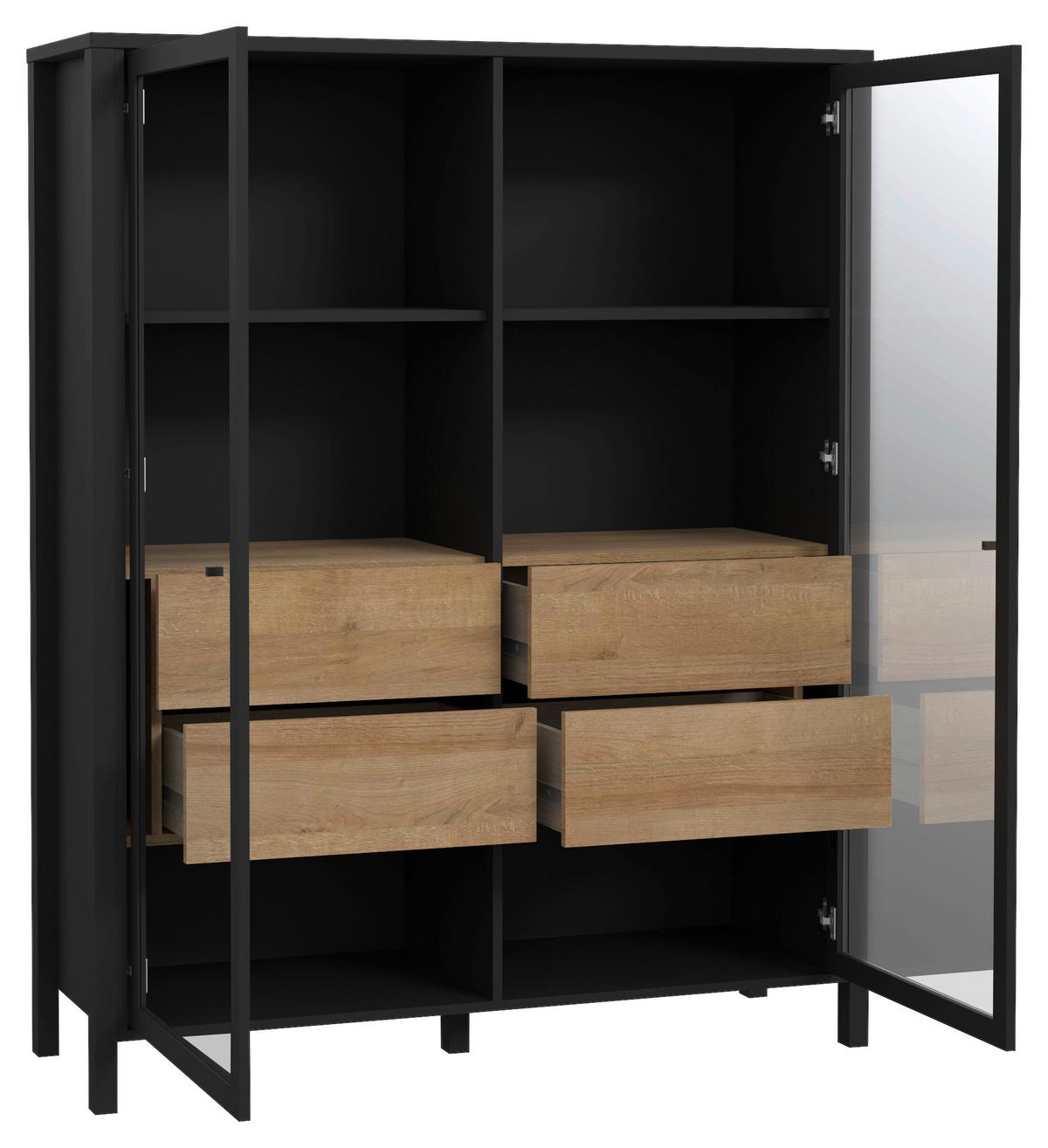 Félmagas Szekrény High Rock - tölgyfa színű/fekete, Design, faalapú anyag/Üveg (121,3/152,3/40,2cm) - Mömax