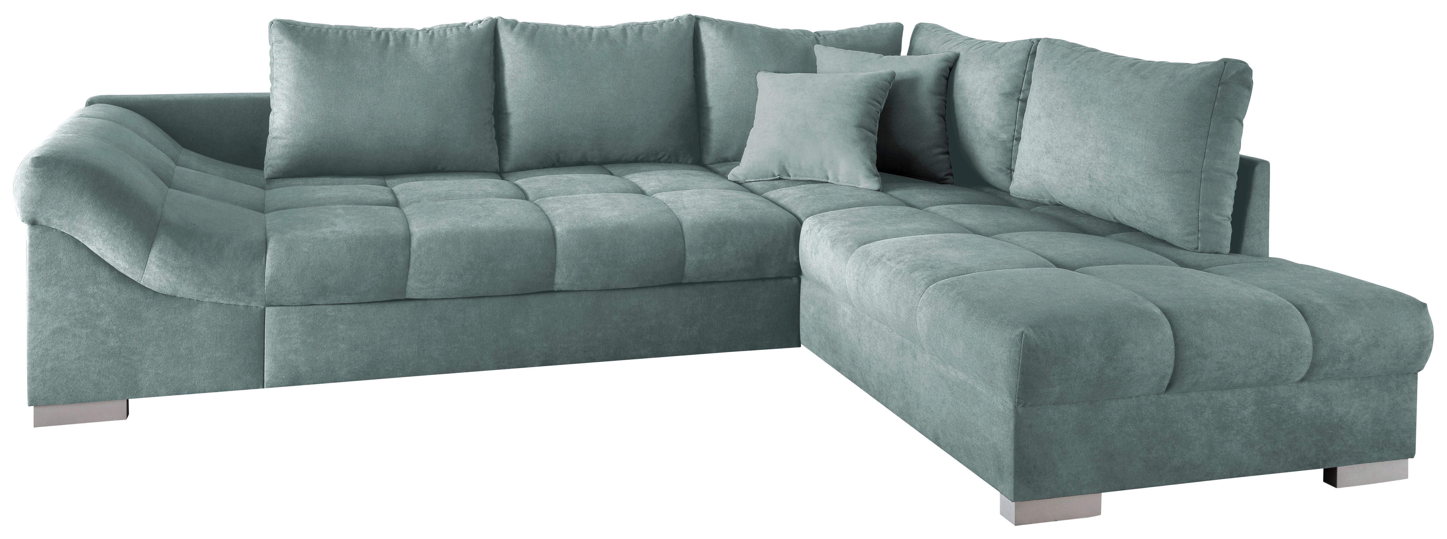 Wohnlandschaft Alvito Mintgrün Nylon/Mikrofaser - Silberfarben/Mintgrün, Design, Holz/Textil (298/202cm) - MID.YOU