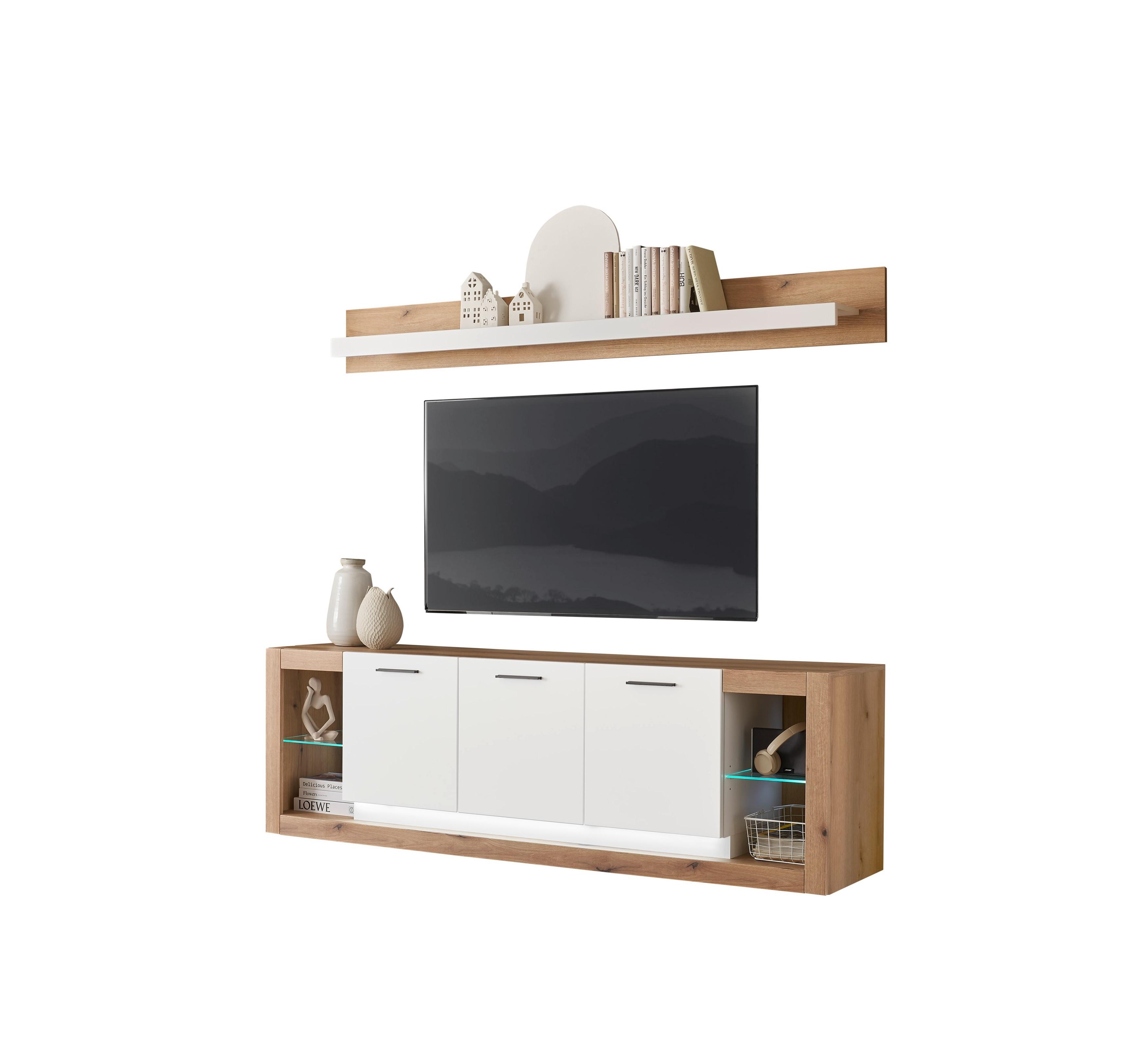 WOHNWAND BRIXEN - Eichefarben/Schwarz, Design, Glas/Holzwerkstoff (198/170/43cm) - MID.YOU