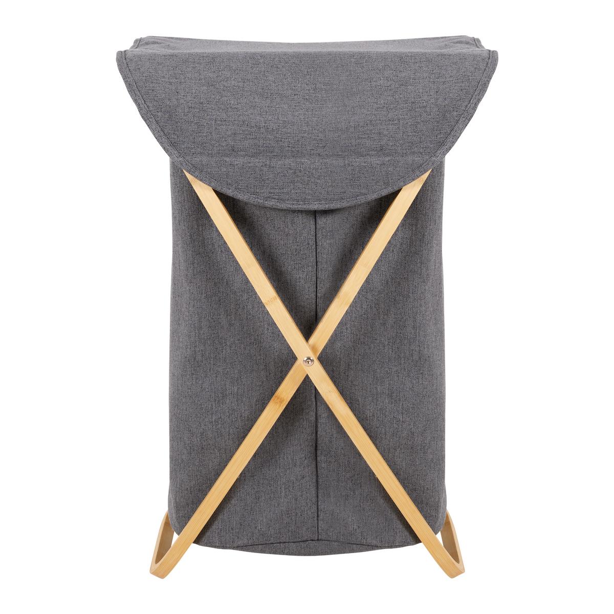 KOSZ NA PRANIE KAITO - ciemnoszary, Modern, drewno/tkanina (43/42/62,5cm) - Bessagi Home