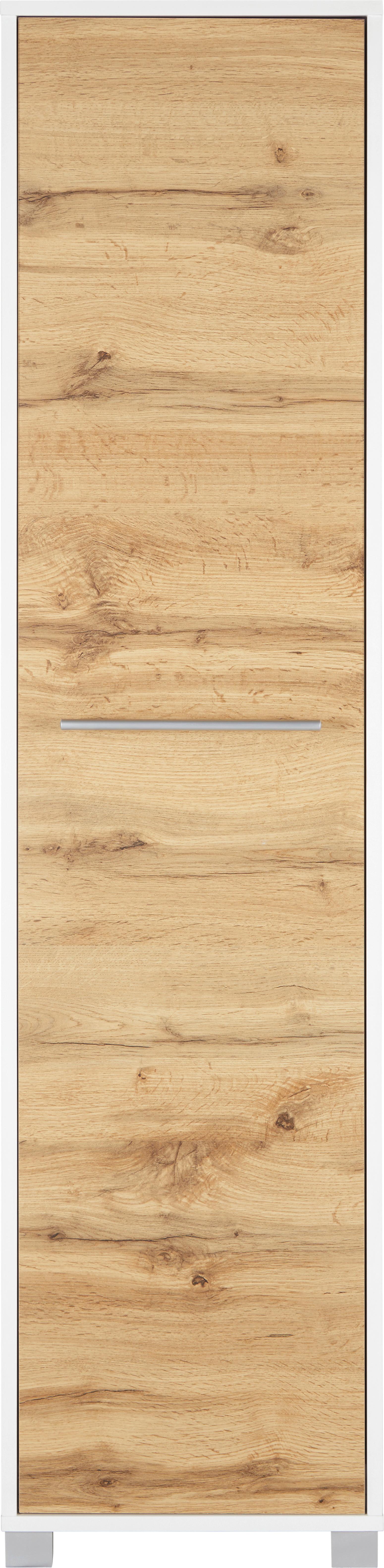 armoire haute Weiss/Eichefarben - couleur de chêne/couleur chromée, Modern, métal/matériau de bois (40/164/33cm) - Mömax