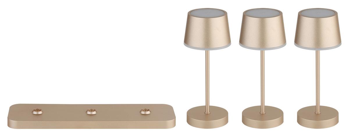 Akku-Tischleuchte Dawson Opal/Champagner - Champagner/Opal, Design, Kunststoff/Metall (8,3/8,3/20cm) - Globo