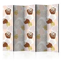 Paravan Stains I, 5-Delni, Dvostranski - bela/rjava, Basics, tekstil/les (225/172/3cm) - artgeist