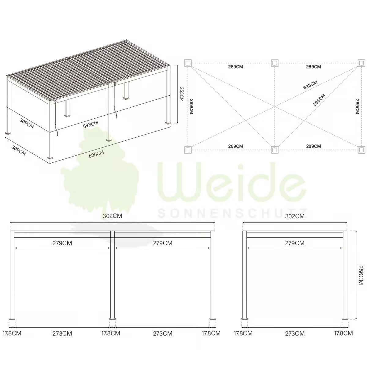 PERGOLA DELUXE 3X6M WEISS - Weiss, Basics, Metall (600/255/300cm) - Gardenson