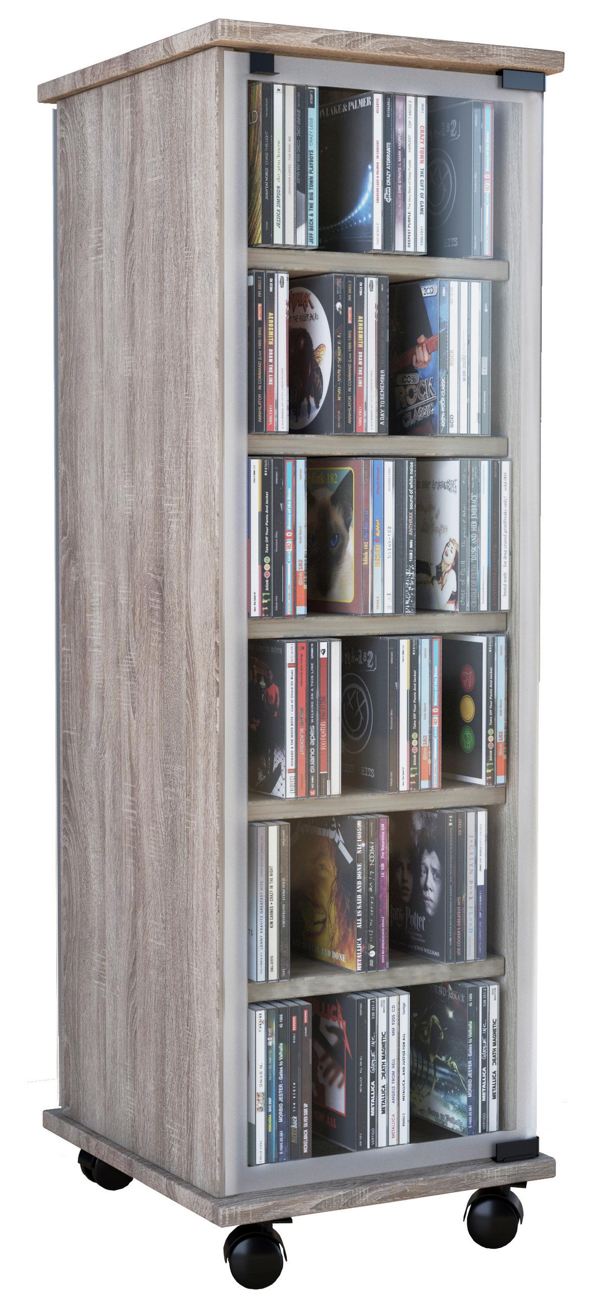 CD-Regal Valenza in Eichefarbe, B: 31 cm - Eichefarben, KONVENTIONELL, Glas/Holzwerkstoff (31/97,5/35cm) - MID.YOU