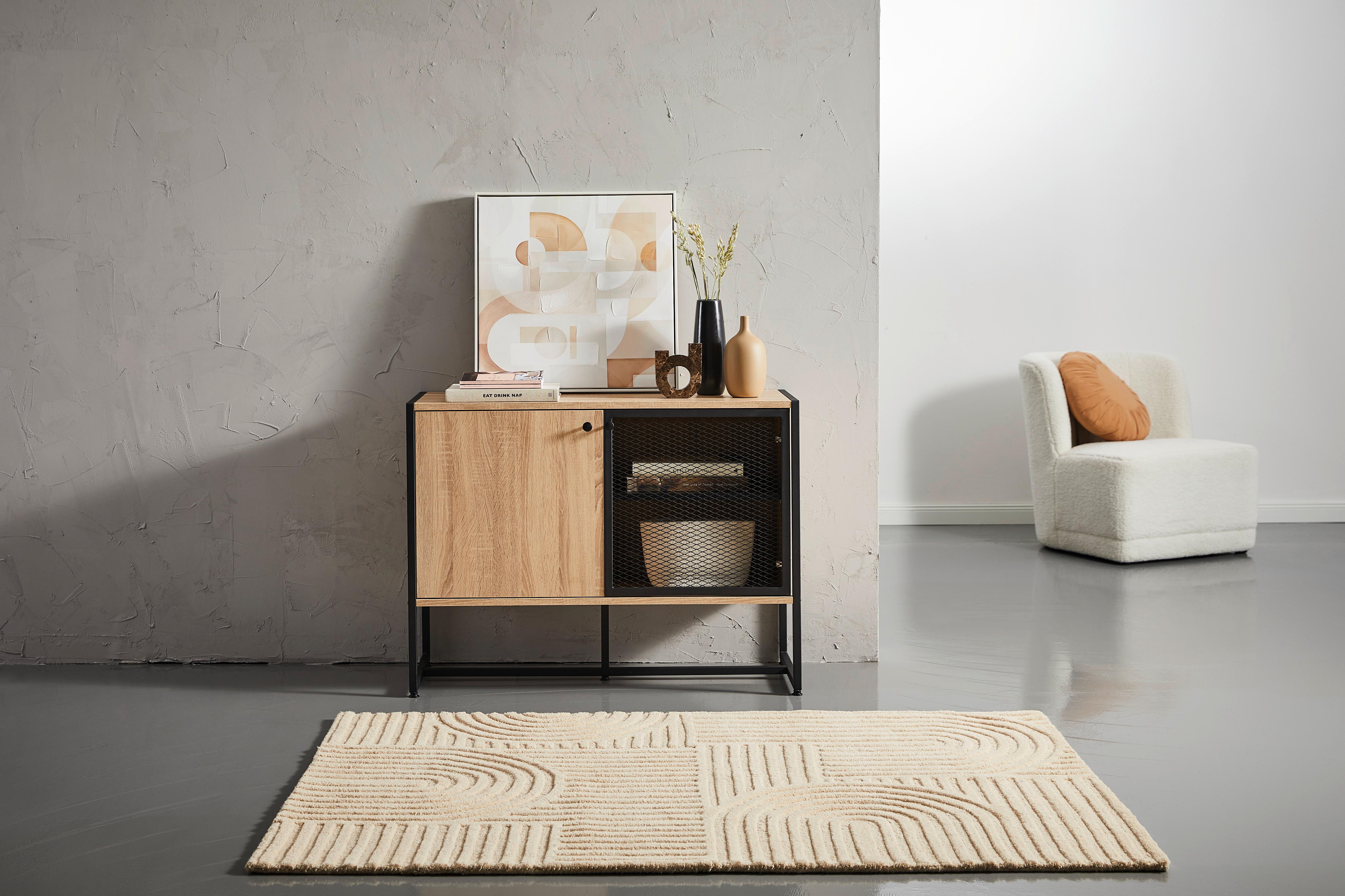 KOMODA SZEROKA MELA SIDEBOARD - czarny/kolor dębu sonoma, Modern, materiał drewnopochodny/metal (100/75/41cm) - P & B