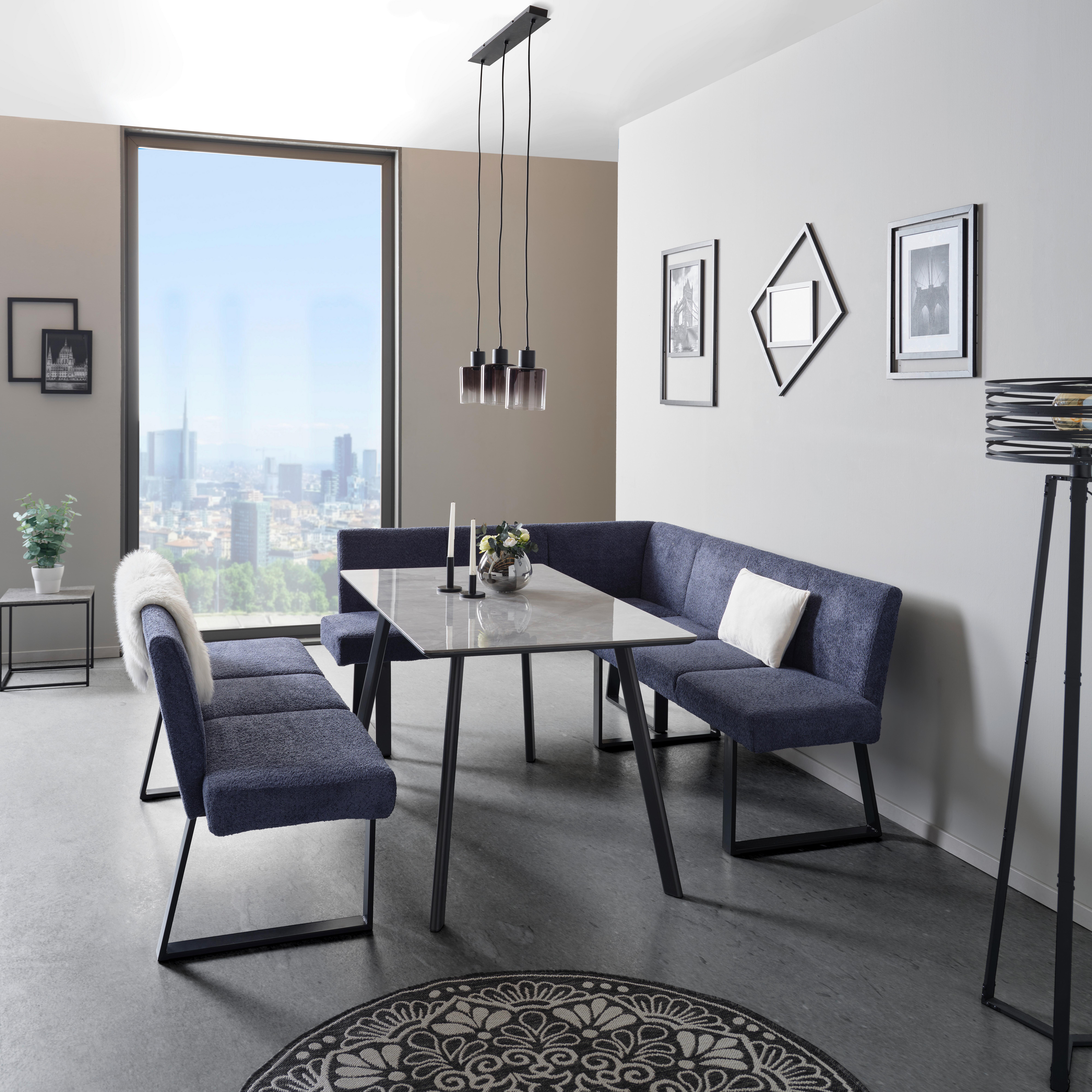 ŁAWKA NAROŻNA TAMPA - ciemnoniebieski/czarny, Modern, metal/tkanina (150/190cm) - MID.YOU