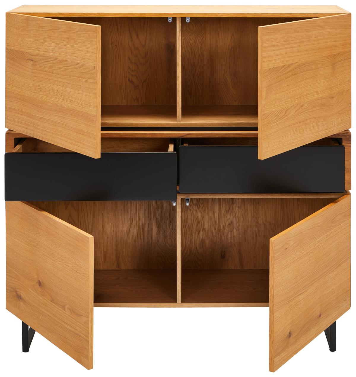 KOMODA SZEROKA OBAN - kolor dębowy/czarny, Design, materiał drewnopochodny/metal (120/119/40cm) - MID.YOU