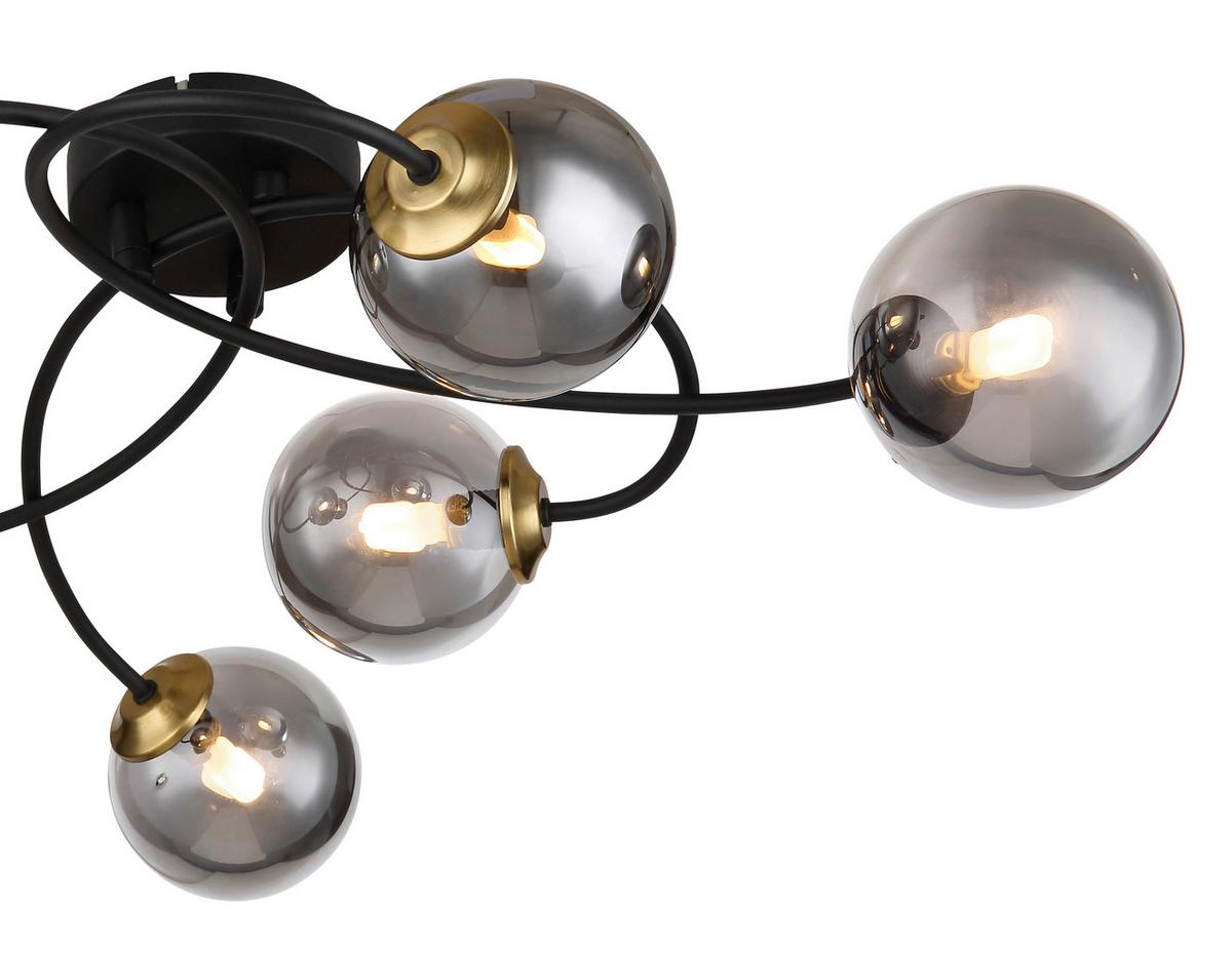 DECKENLEUCHTE 56136-6D JORGE - Messingfarben/Schwarz, Design, Glas/Metall (52/45/17,5cm) - Globo