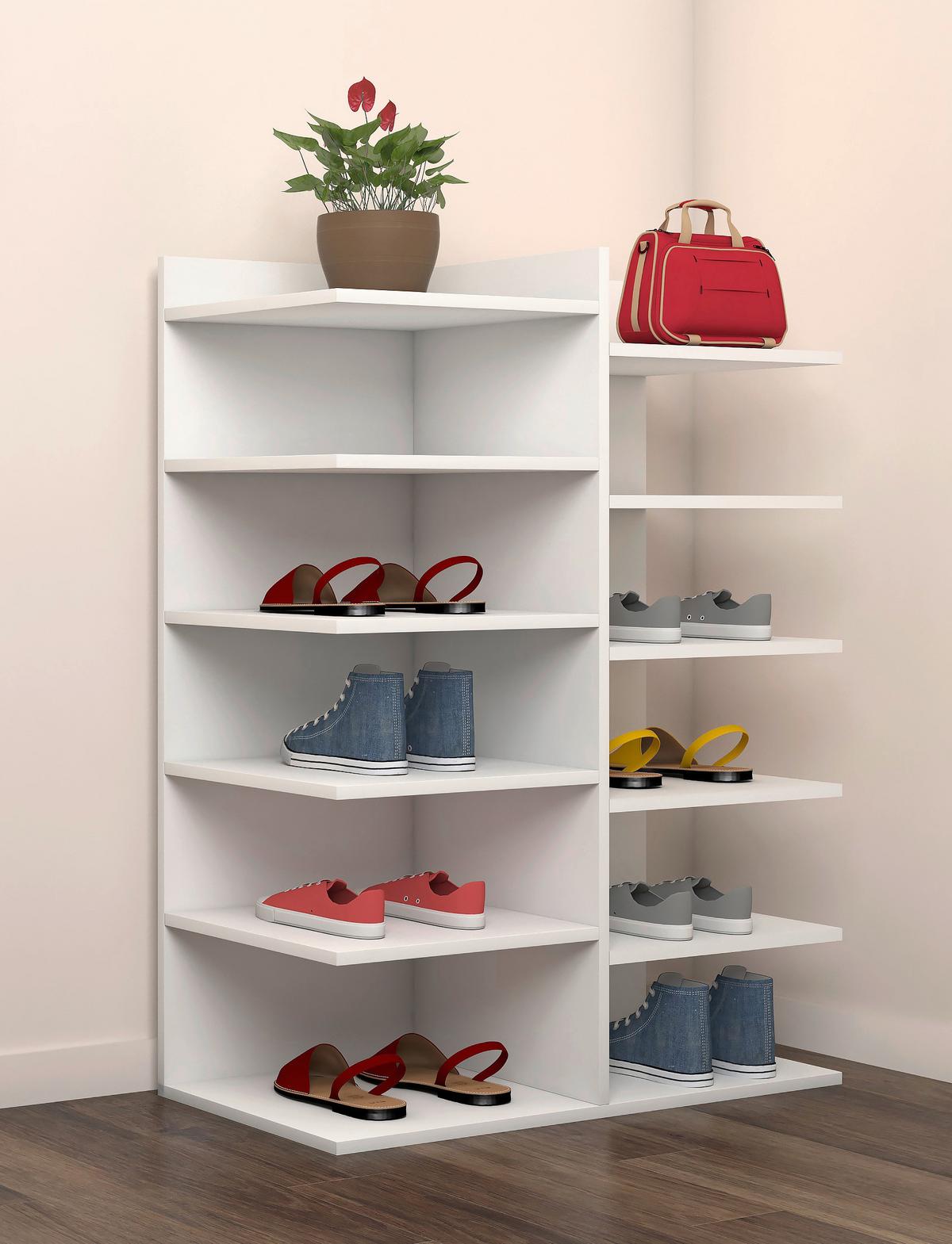 Schuhregal Enosa Weiß ca. 60x80x30 cm - Weiß, Basics, Holzwerkstoff (60/80/30cm) - MID.YOU