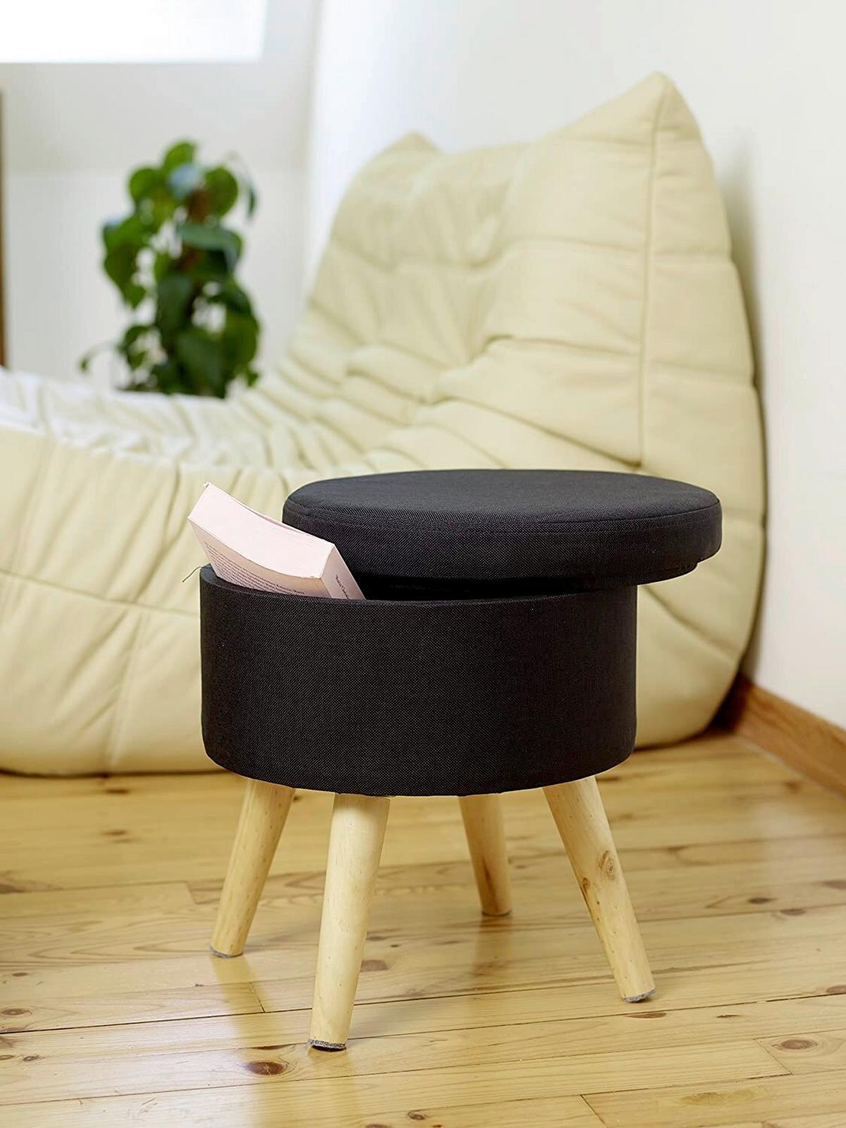 Hocker Max Schwarz mit Stauraum - Schwarz, Design, Holz/Textil (32,5/36/32,5cm) - Echtwerk