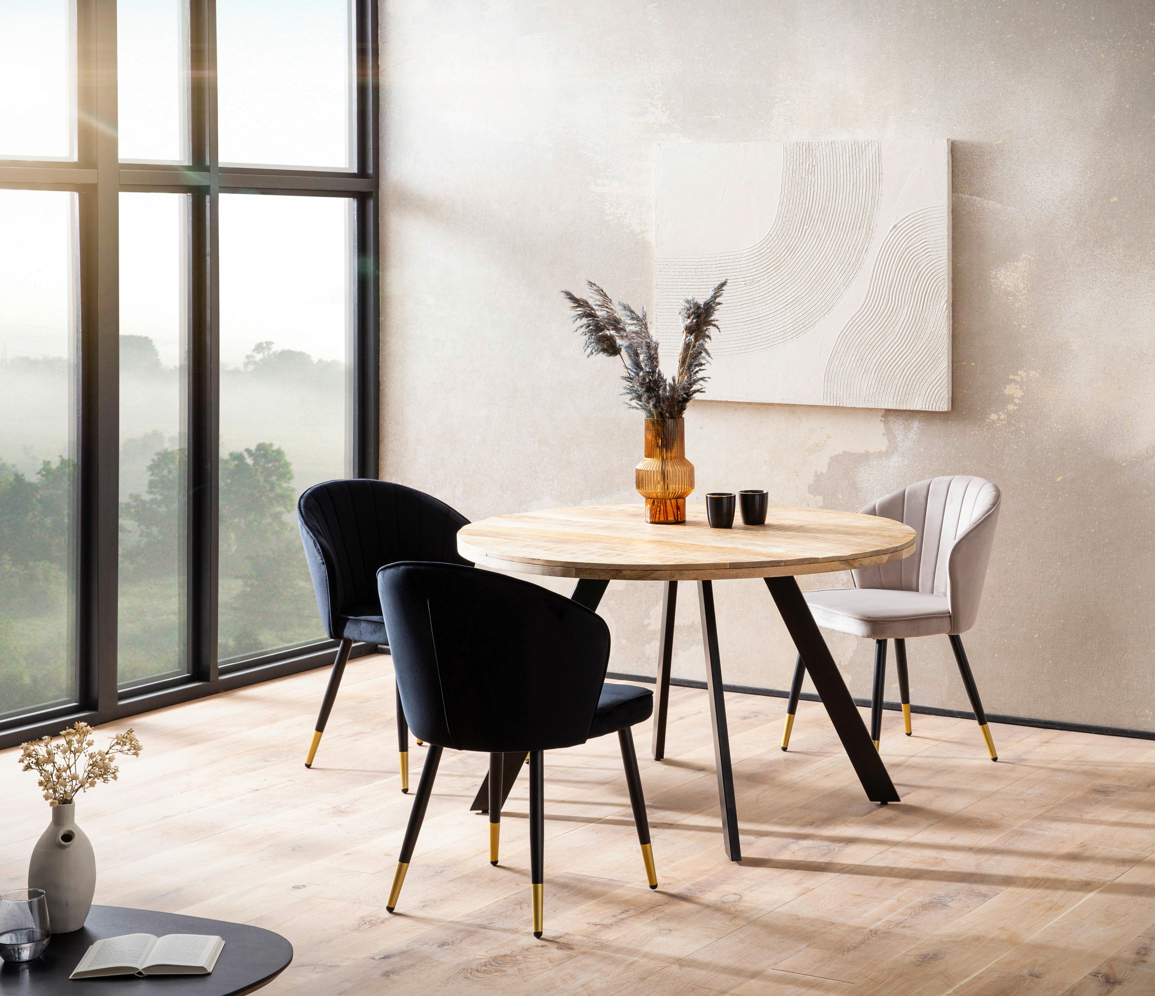 Jedilna Miza Mango, Pravi Les, Ø 120cm - črna/rjava, Design, kovina/les (120/120/76cm) - MID.YOU
