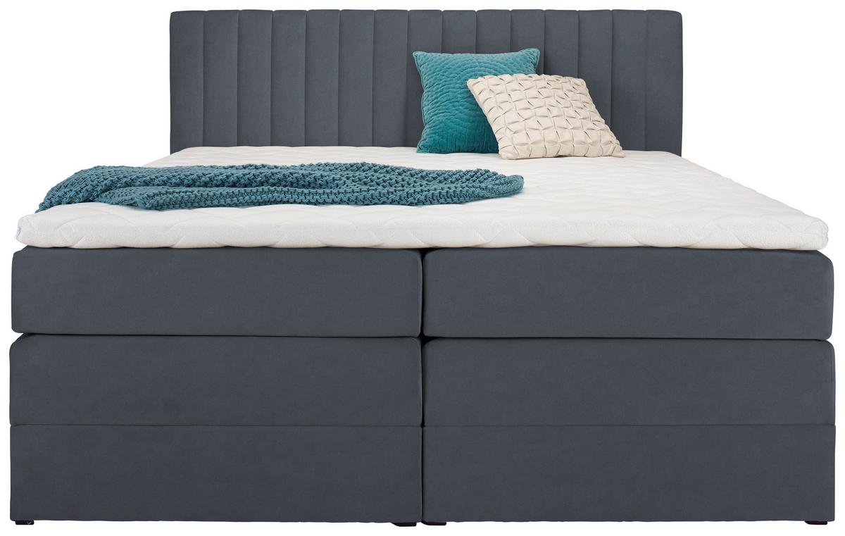 Boxspringbett Simon in Dunkelgrau ca. 160x200cm - Dunkelgrau/Schwarz, KONVENTIONELL, Holz/Kunststoff (160/200cm) - Premium Living