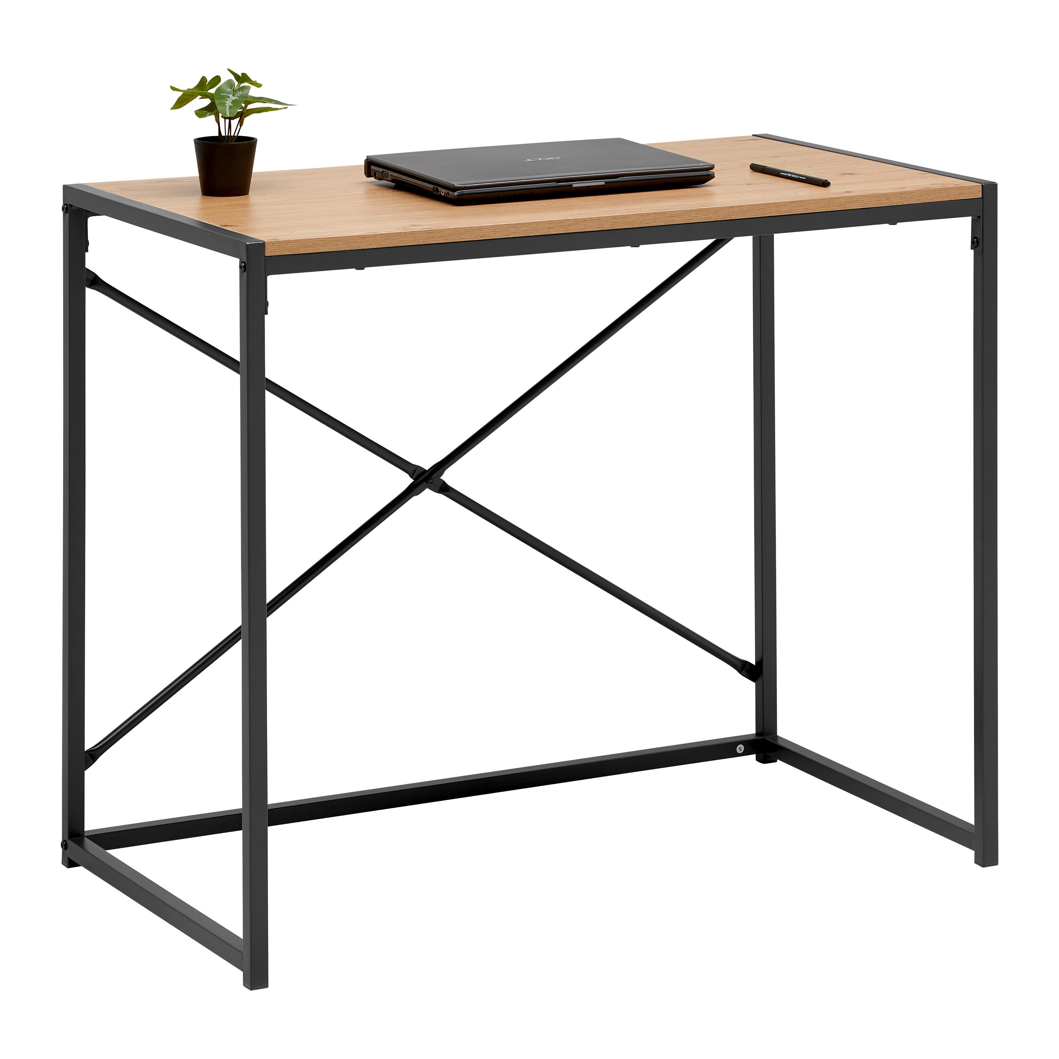Radni Stol Abby - tamno siva/prirodne boje, Moderno, drvni materijal/metal (90/75/50cm) - Modern Living