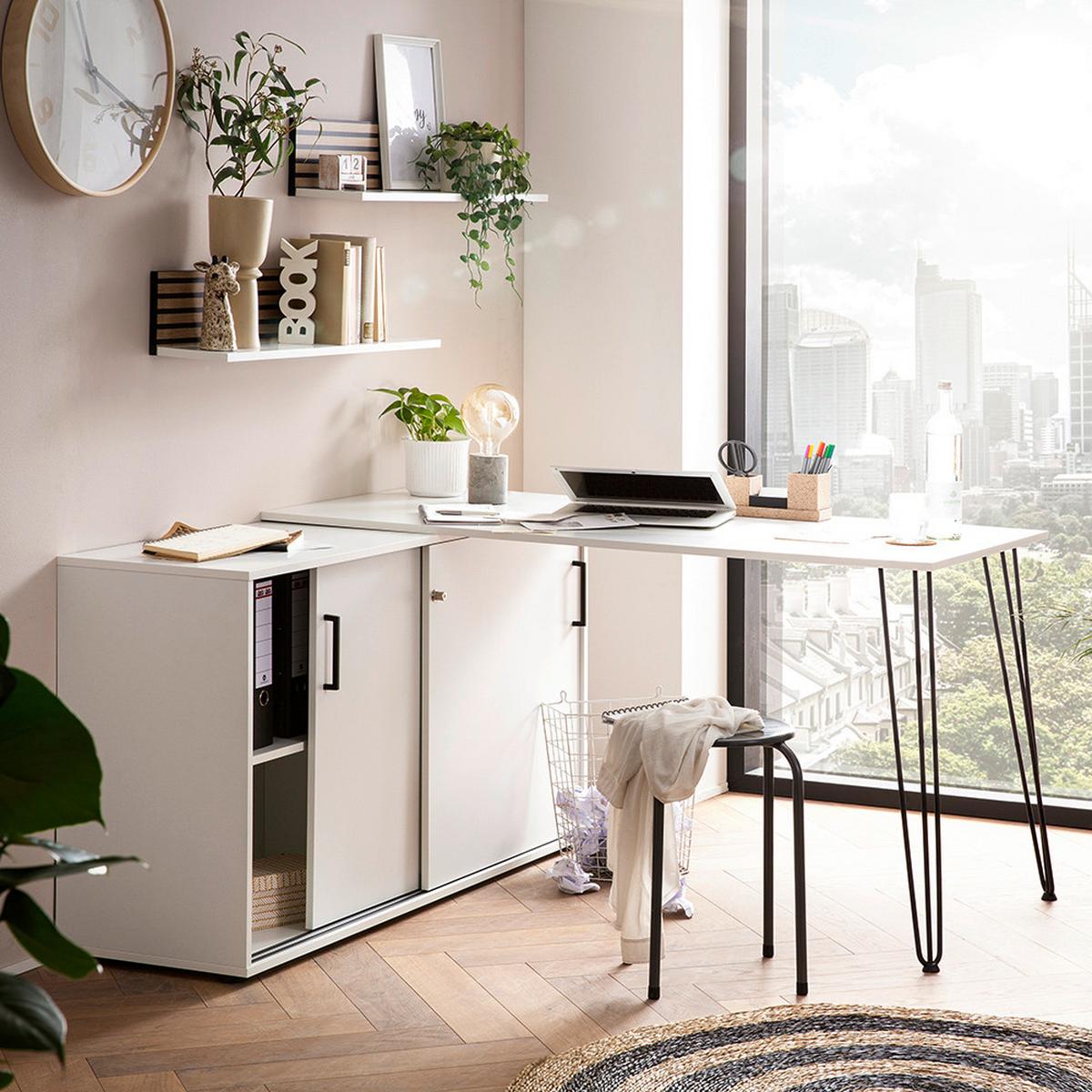 Eckschreibtisch Ekko Weiß/Schwarz - Schwarz/Weiß, MODERN, Holzwerkstoff/Metall (145/129,5/73,8cm) - MID.YOU