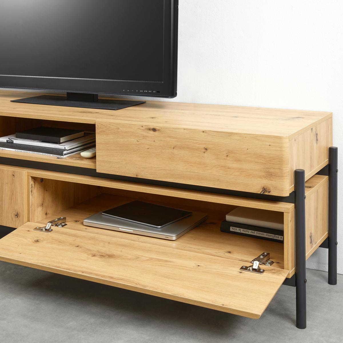 Tv Element Jasmina, Barva Hrasta - črna/barve hrasta, Moderno, kovina/les (175/54/41,5cm) - Bessagi Home
