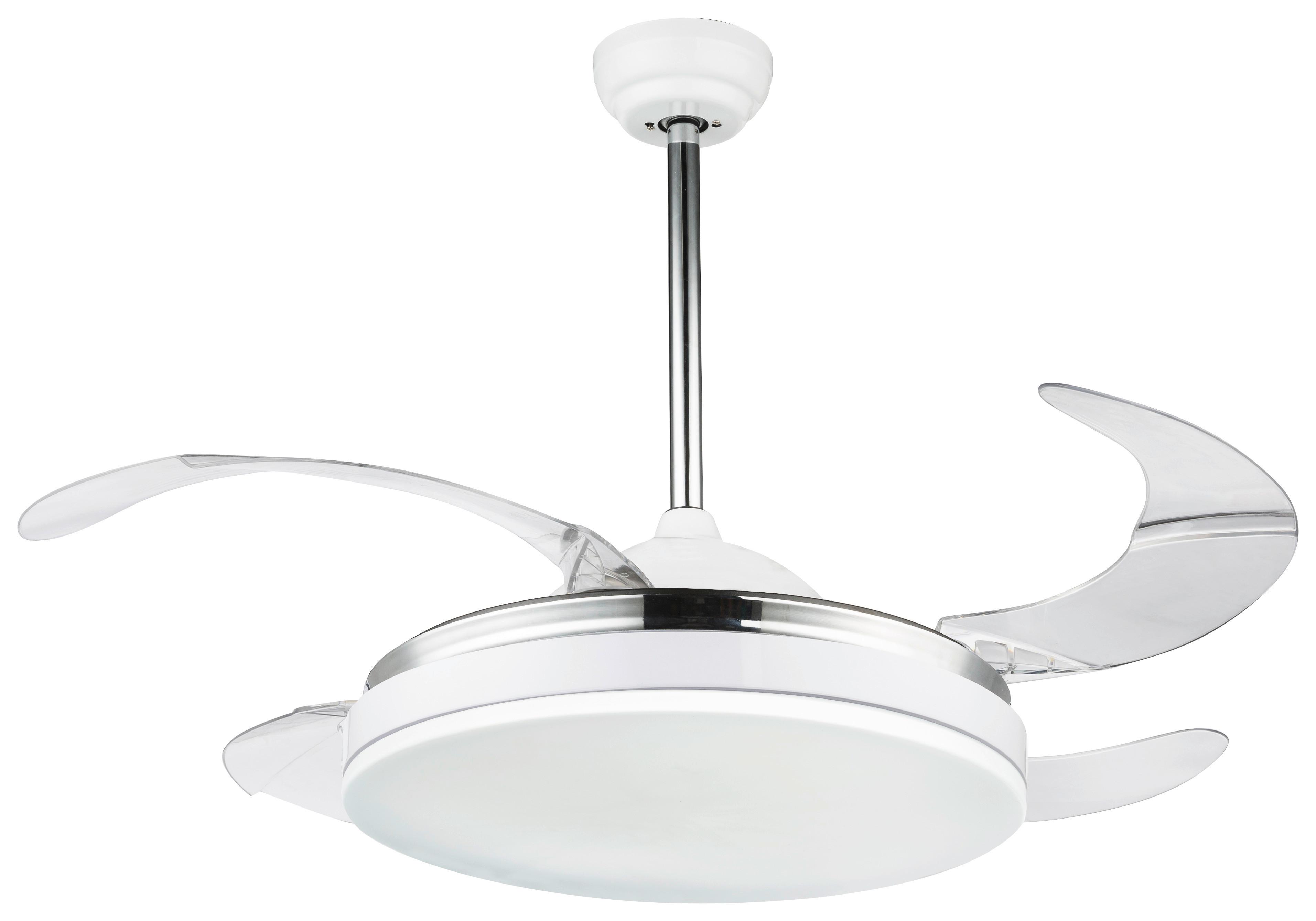 Stropni Ventilator 0351 - opal/prosojno, Moderno, kovina/umetna masa (100/65cm) - Globo