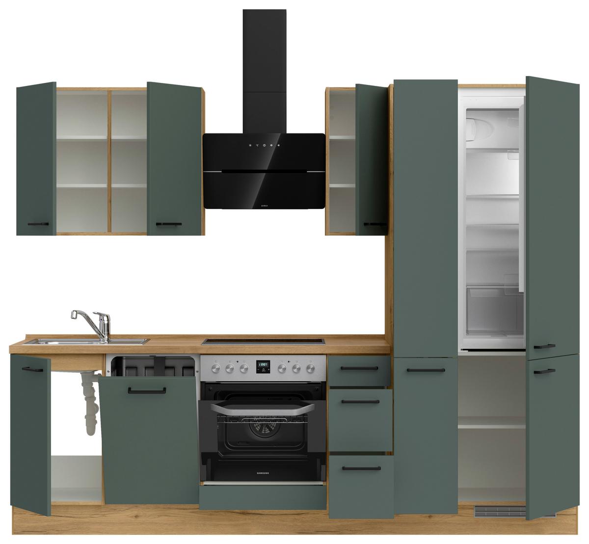 Küchenblock Easytouch High m. Geräten Dunkelgrün - Dunkelgrün/Eichefarben, MODERN, Holzwerkstoff/Metall (270cm) - Nobilia