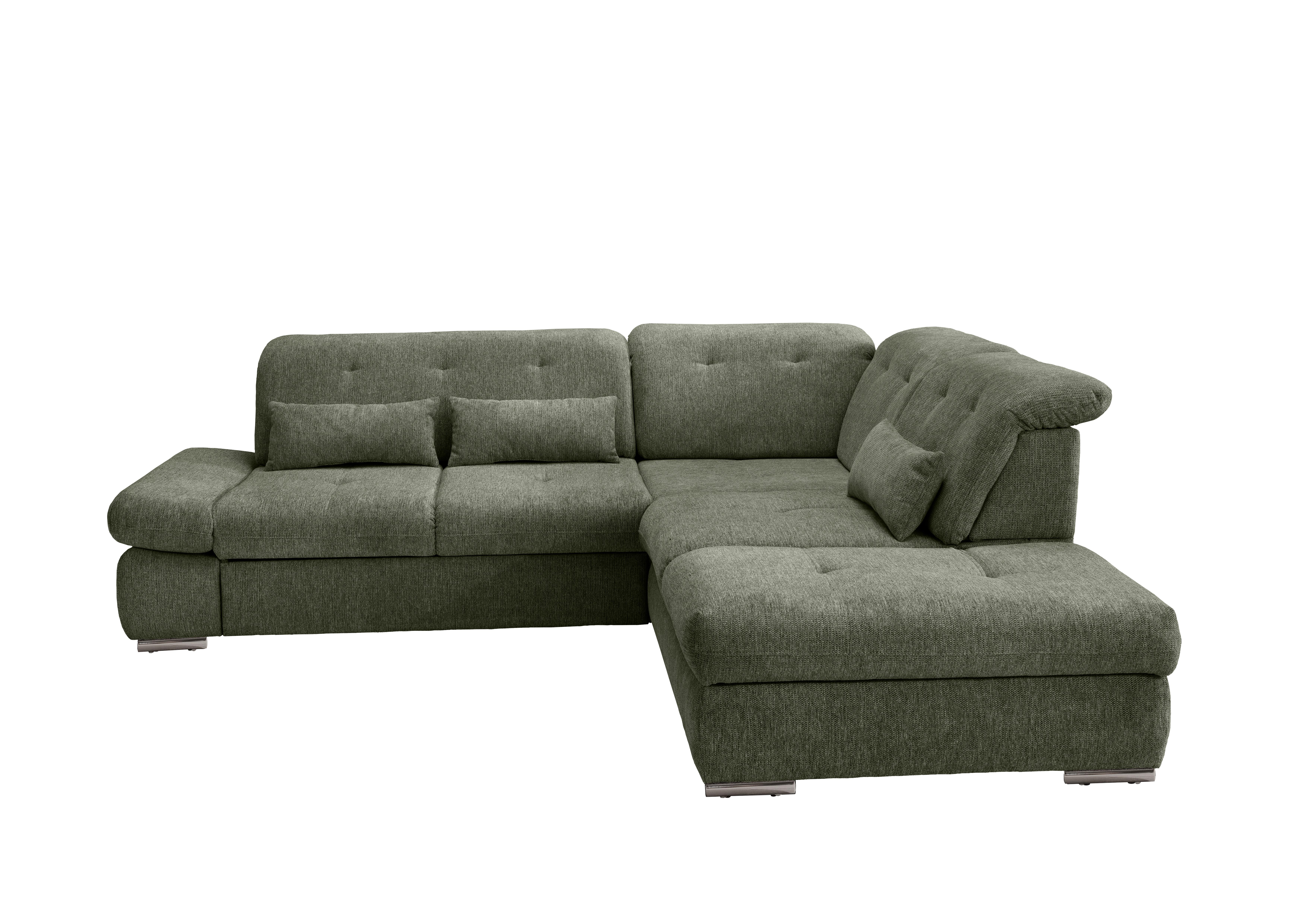 Ecksofa Dalida Dunkel Grün Chenille m. Bettkasten - Chromfarben/Dunkelgrün, Design, Textil/Metall (280/254cm) - Livetastic