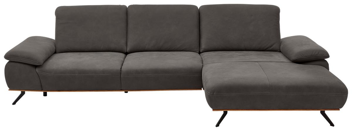 Wohnlandschaft Erling Dunkelgrau - Dunkelgrau/Beige, MODERN, Leder/Metall (322/89/187cm) - Premium Living