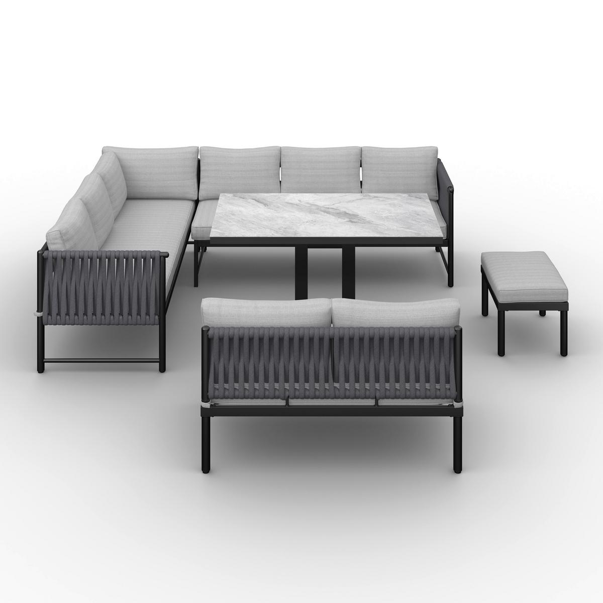 Dining-Loungeset Polly Hellgrau Outdoorstoff/Metall - Dunkelgrau/Hellgrau, MODERN, Kunststoff/Textil - Bessagi Garden