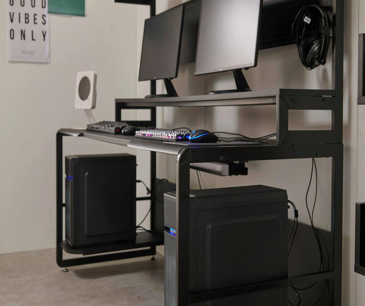 Schreibtisch Metall Schwarz - Schwarz, Design, Holzwerkstoff/Metall (180/70/148cm) - Livetastic