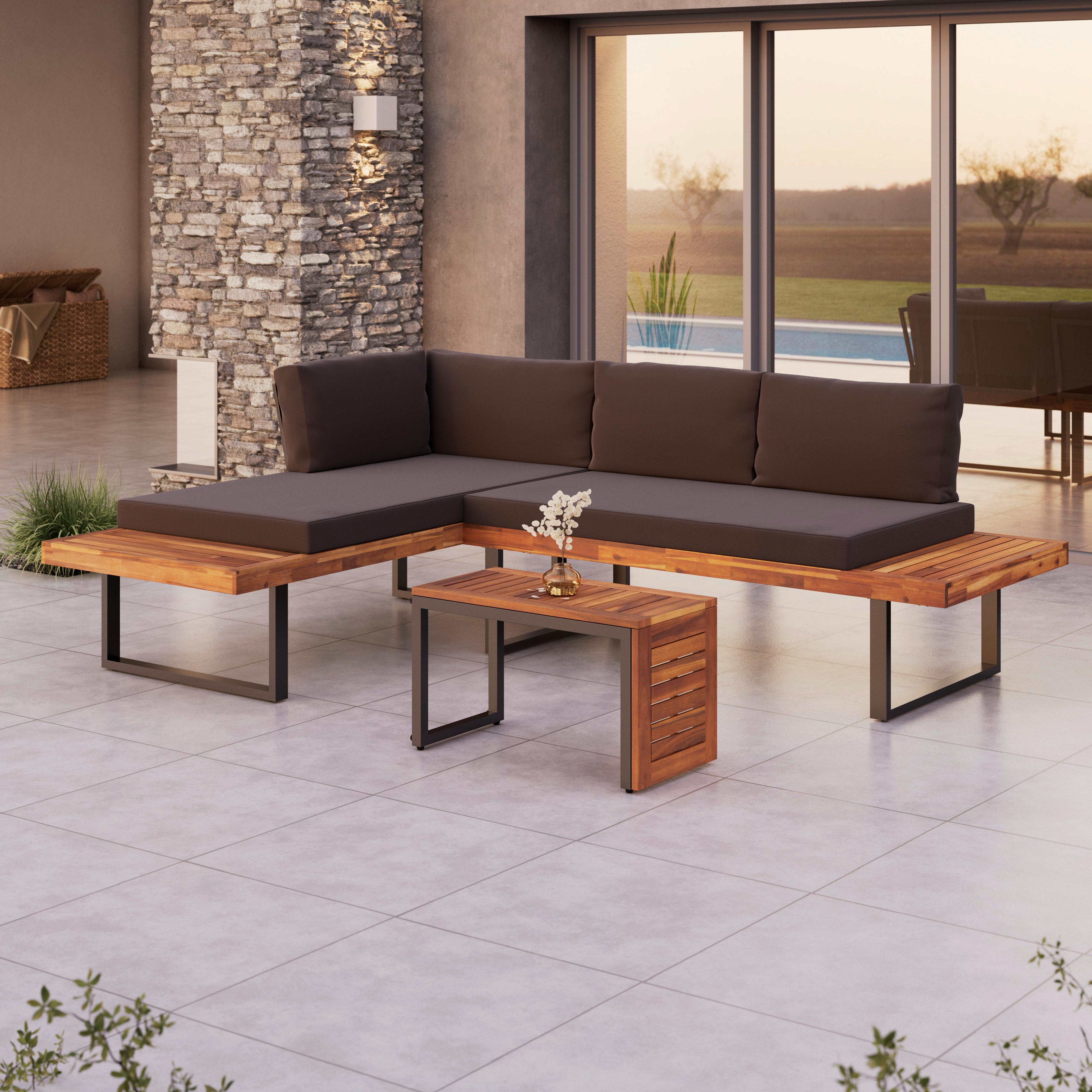 Lounge Garnitura Salerno, Siva, Naravna, 3-Delno - siva, Moderno, kovina/les (175/71,5/140cm) - Beldano