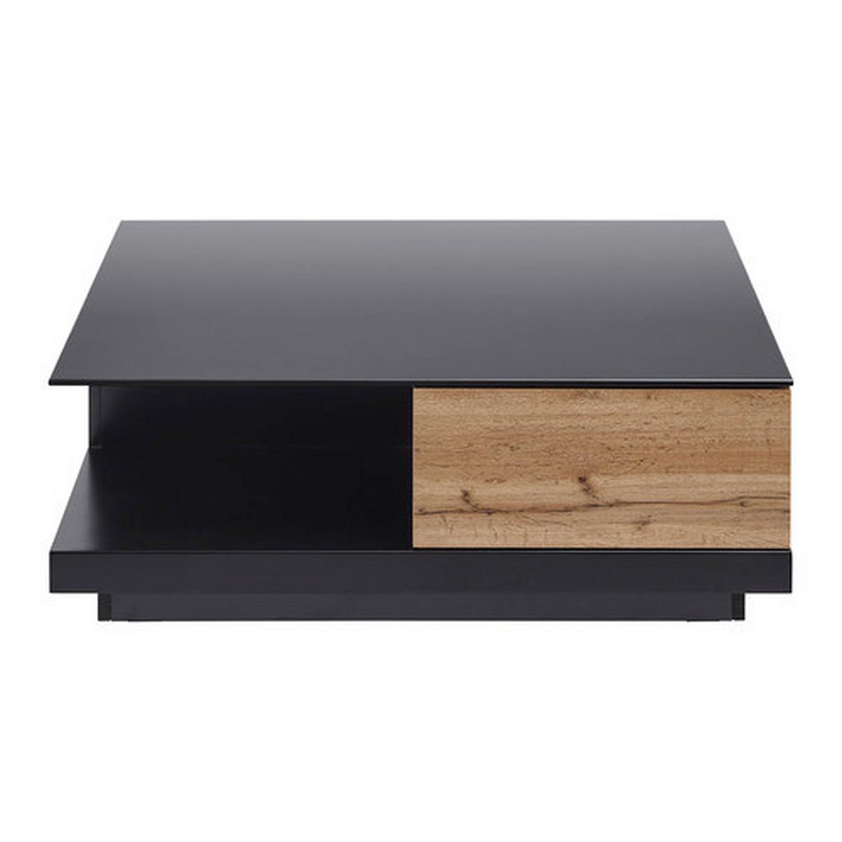 Măsuță de cafea NEVIO - culoare lemn stejar/negru, Modern, sticlă (85/85/30cm) - Bessagi Home