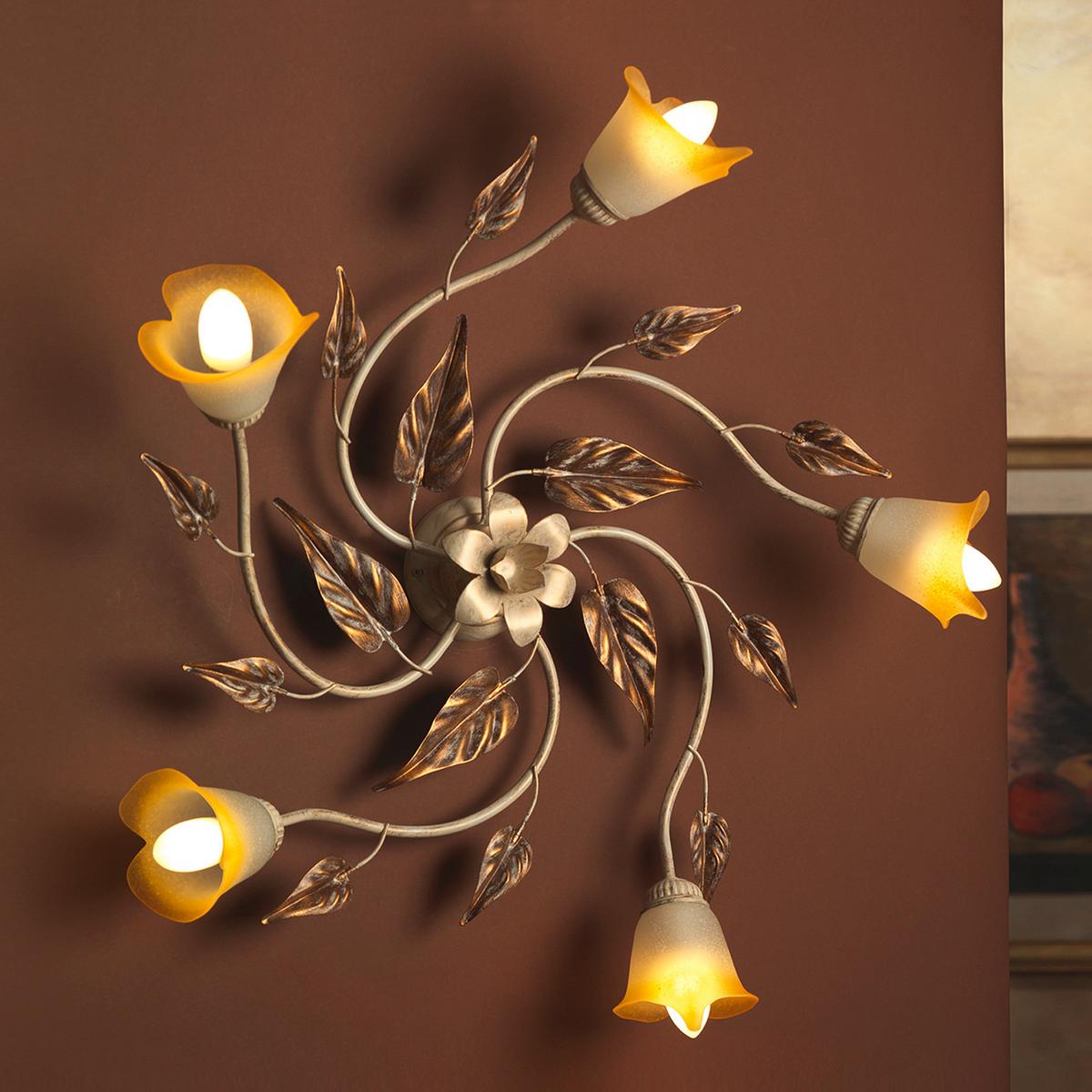 Deckenleuchte Vanda Weiß/Beige max. 6 Watt - Beige/Weiß, ROMANTIK / LANDHAUS, Glas/Metall (70/70/20cm)