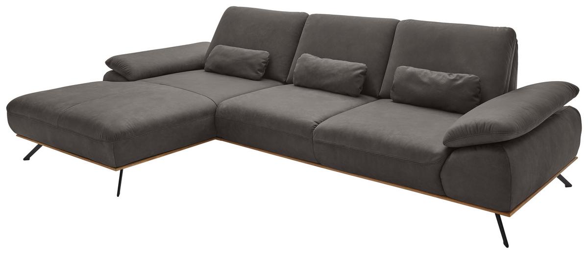 Wohnlandschaft Erling Dunkelgrau - Dunkelgrau/Beige, MODERN, Leder/Metall (187/89/322cm) - Premium Living