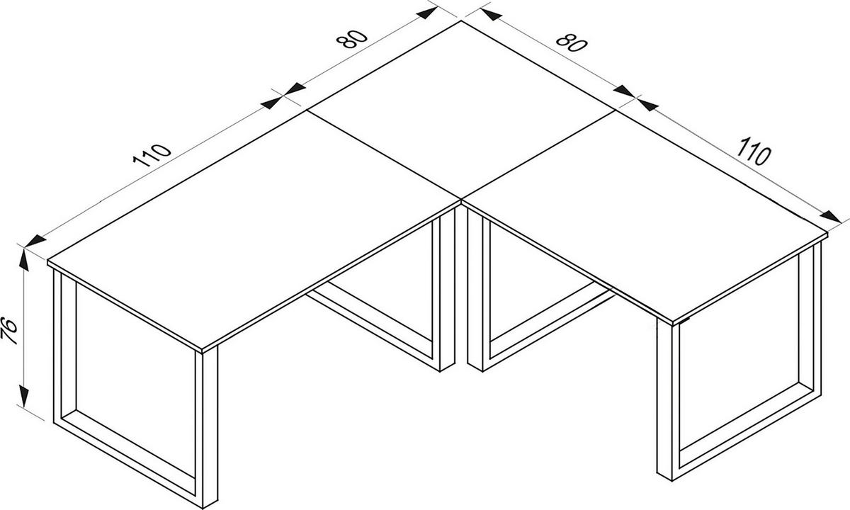 Kotna Pisalna Miza Lona, Hrast, 190x190cm - črna/hrast sonoma, Moderno, kovina/leseni material (190/190/76cm) - MID.YOU