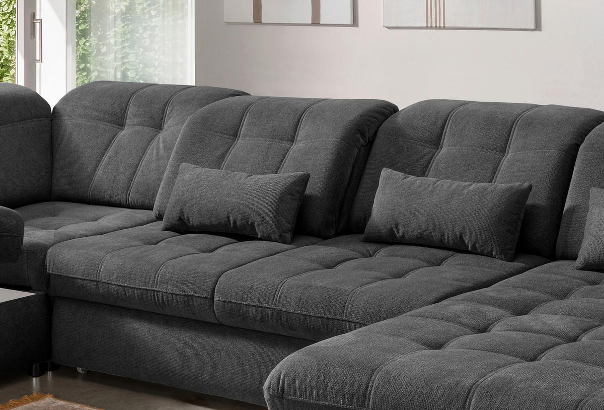 Wohnlandschaft Rigatti Anthrazit Chenille Bettkasten - Anthrazit/Schwarz, MODERN, Textil/Metall (252/387/184cm) - Livetastic