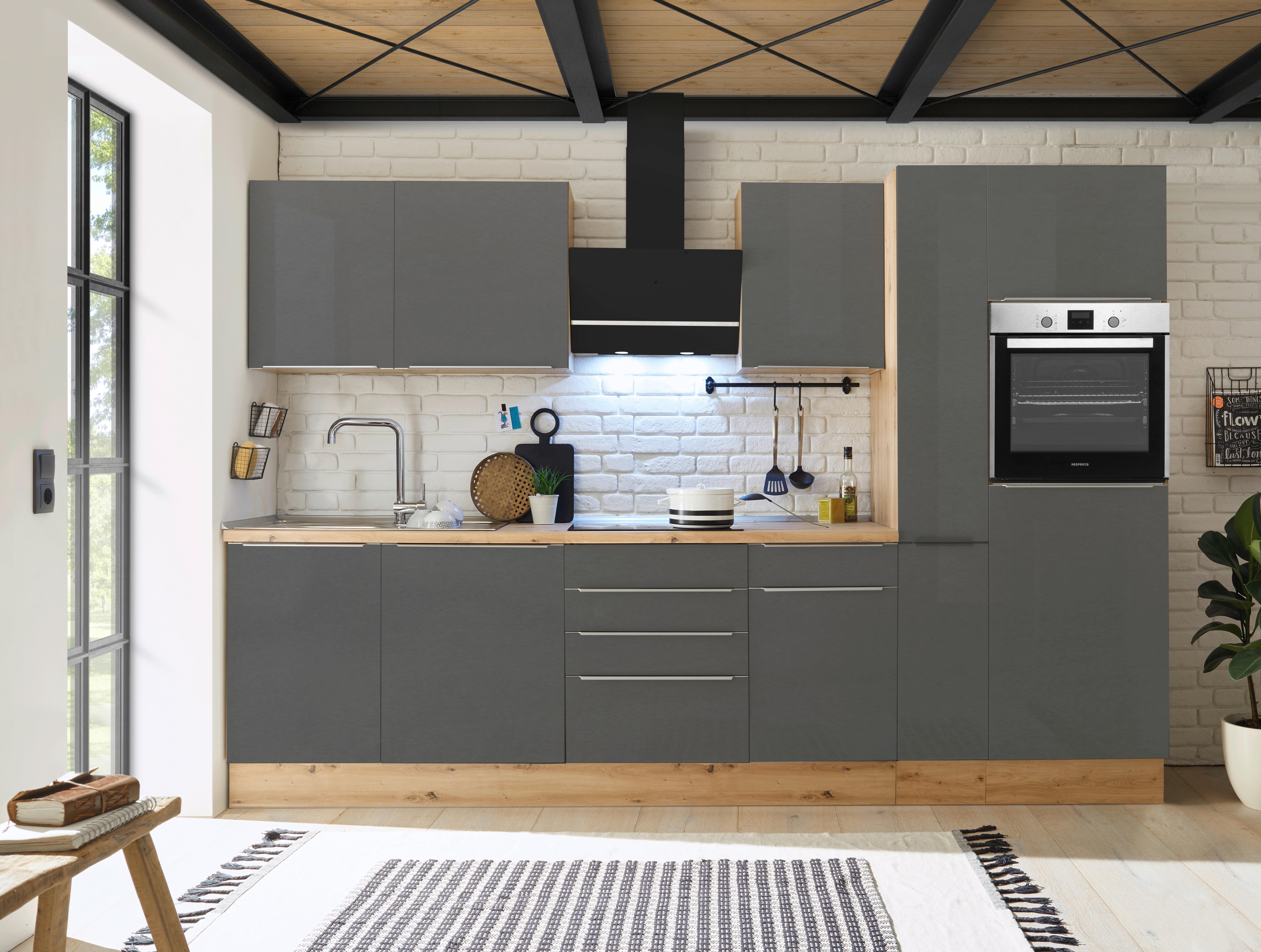 Küchenblock Marleen m. Geräten Grau B: ca. 310 cm - Anthrazit/Alufarben, LIFESTYLE, Holzwerkstoff/Kunststoff (310/211/60cm) - Respekta