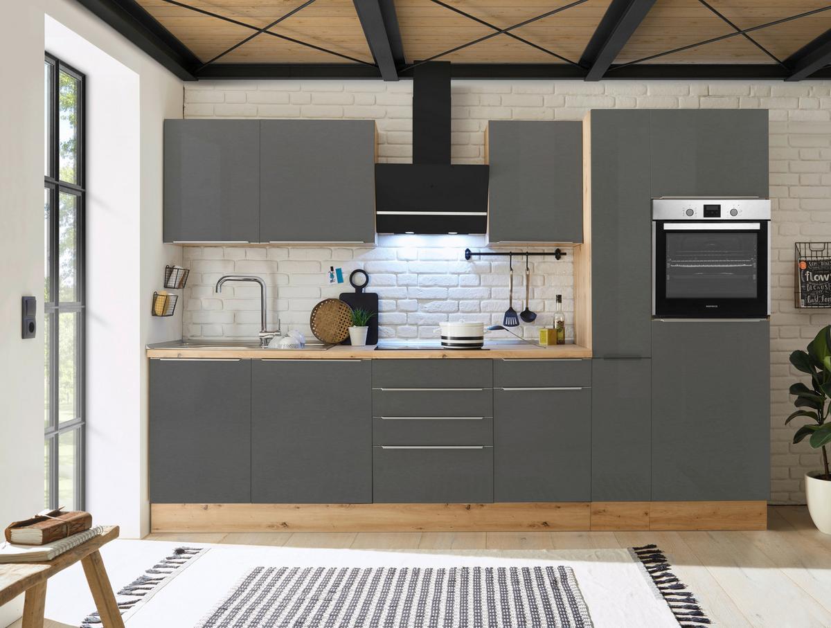Küchenblock Marleen m. Geräten Grau B: ca. 310 cm - Anthrazit/Alufarben, LIFESTYLE, Holzwerkstoff/Kunststoff (310/211/60cm) - Respekta