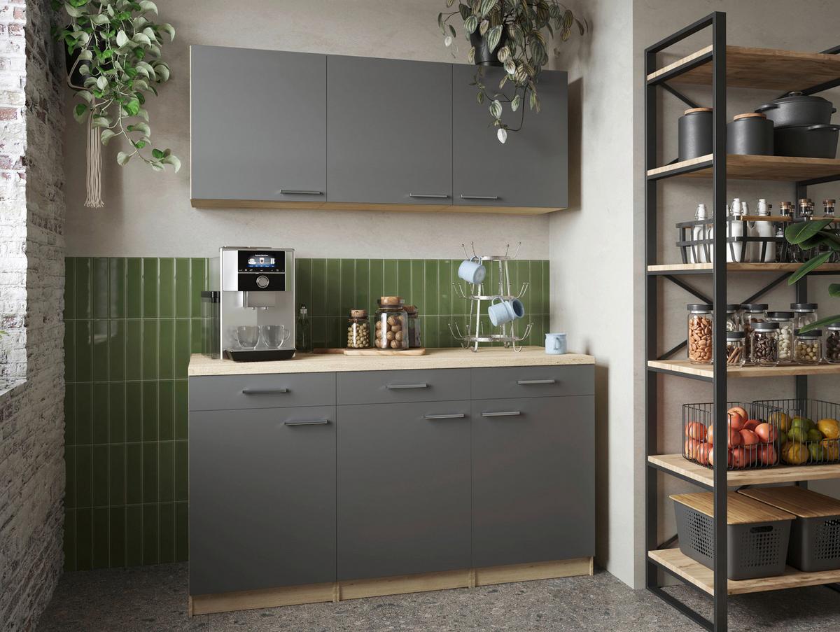 Majhna Kuhinja Merle, 150cm - srebrne barve/siva, Basics, kovina/leseni material (150cm) - Respekta