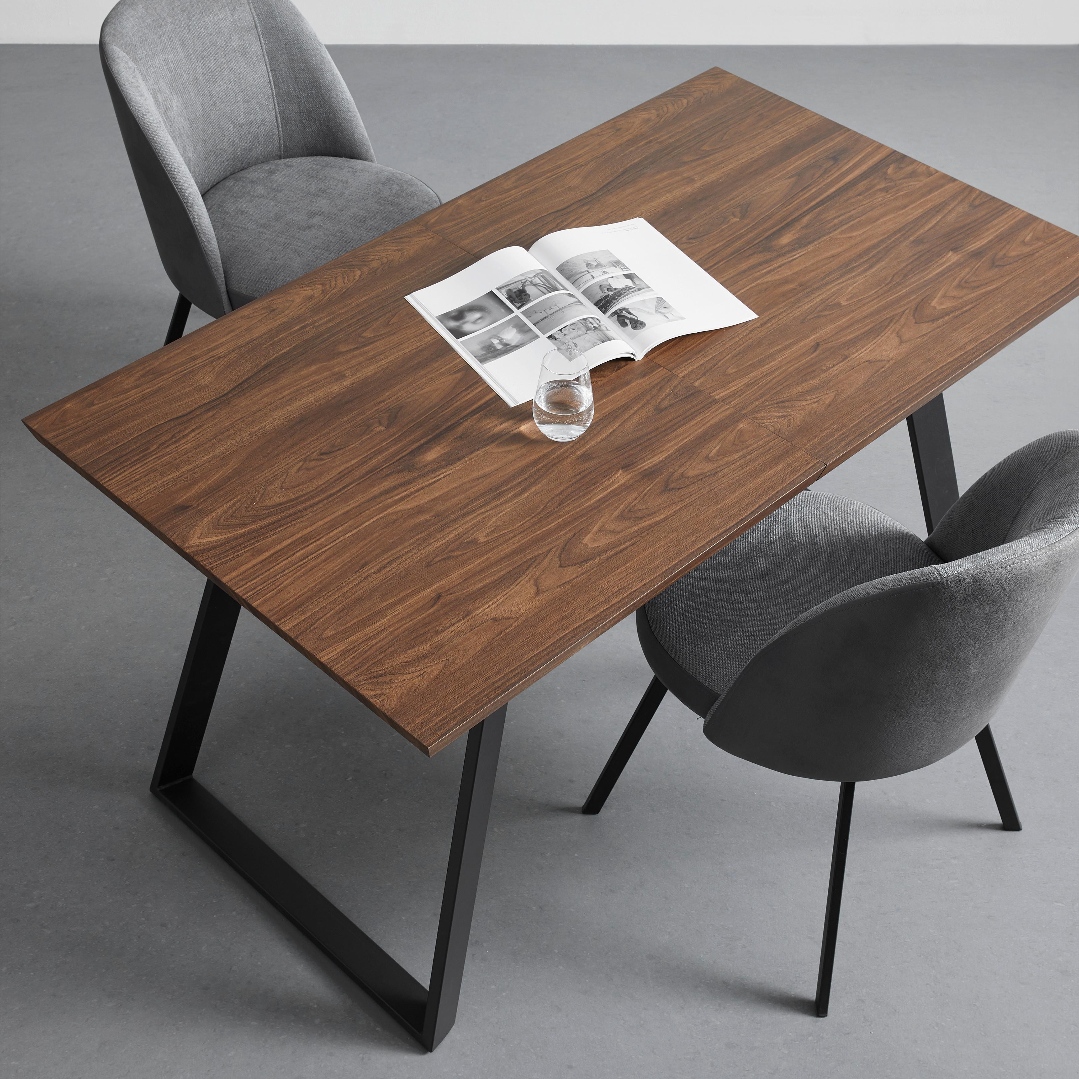 Esstisch ausziehbar, Walnuss "Luigi" - Walnussfarben/Schwarz, Modern, Holzwerkstoff/Metall (140-180/80/76cm) - Bessagi Home