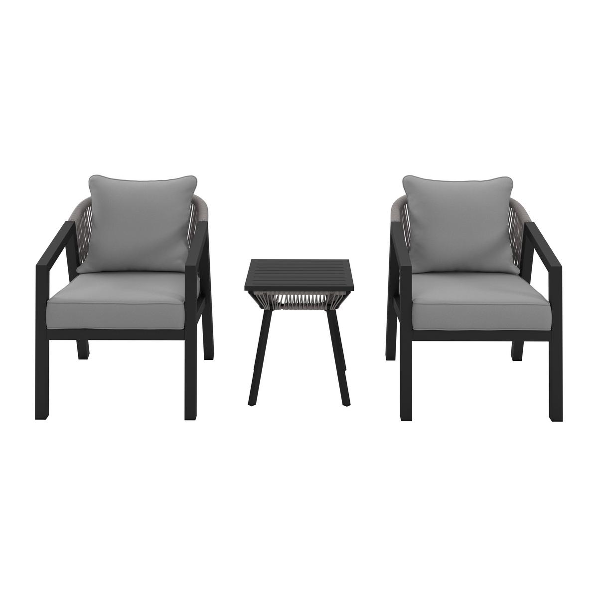 Balkonset Bela Hellgrau Hellgrau Outdoorstoff/Metall - Hellgrau/Schwarz, MODERN, Textil/Metall - Bessagi Garden