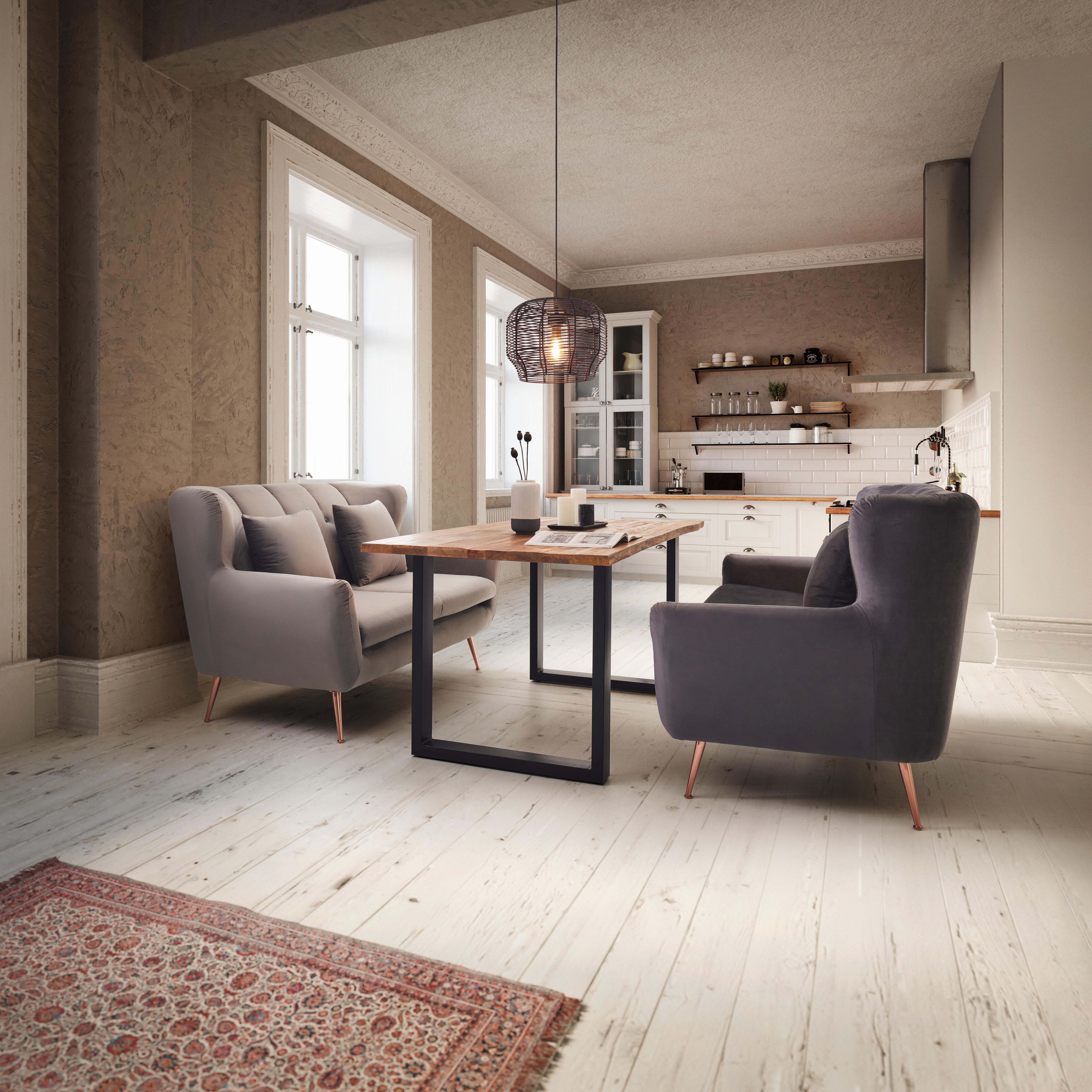 Sofa Linus Grau Samt - Goldfarben/Grau, MODERN, Holz/Textil (148/95/93cm) - Bessagi Home