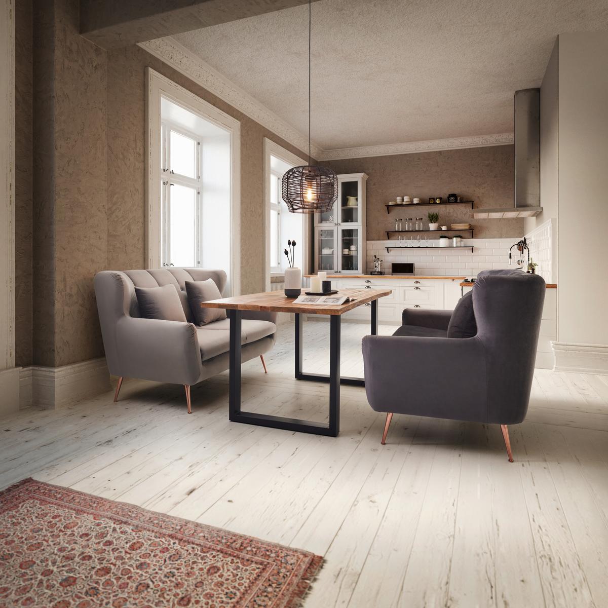Sofa Linus Grau Samt - Goldfarben/Grau, MODERN, Holz/Textil (148/95/93cm) - Bessagi Home