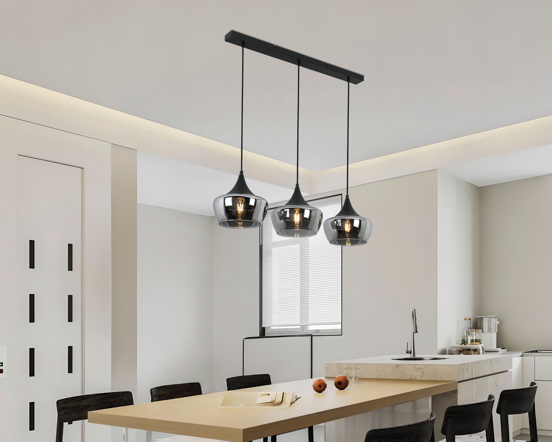 Hängeleuchte Nor Schwarz/Chrom max. 3x25 Watt - Chromfarben/Schwarz, MODERN, Glas/Kunststoff (82/22/120cm) - Mömax