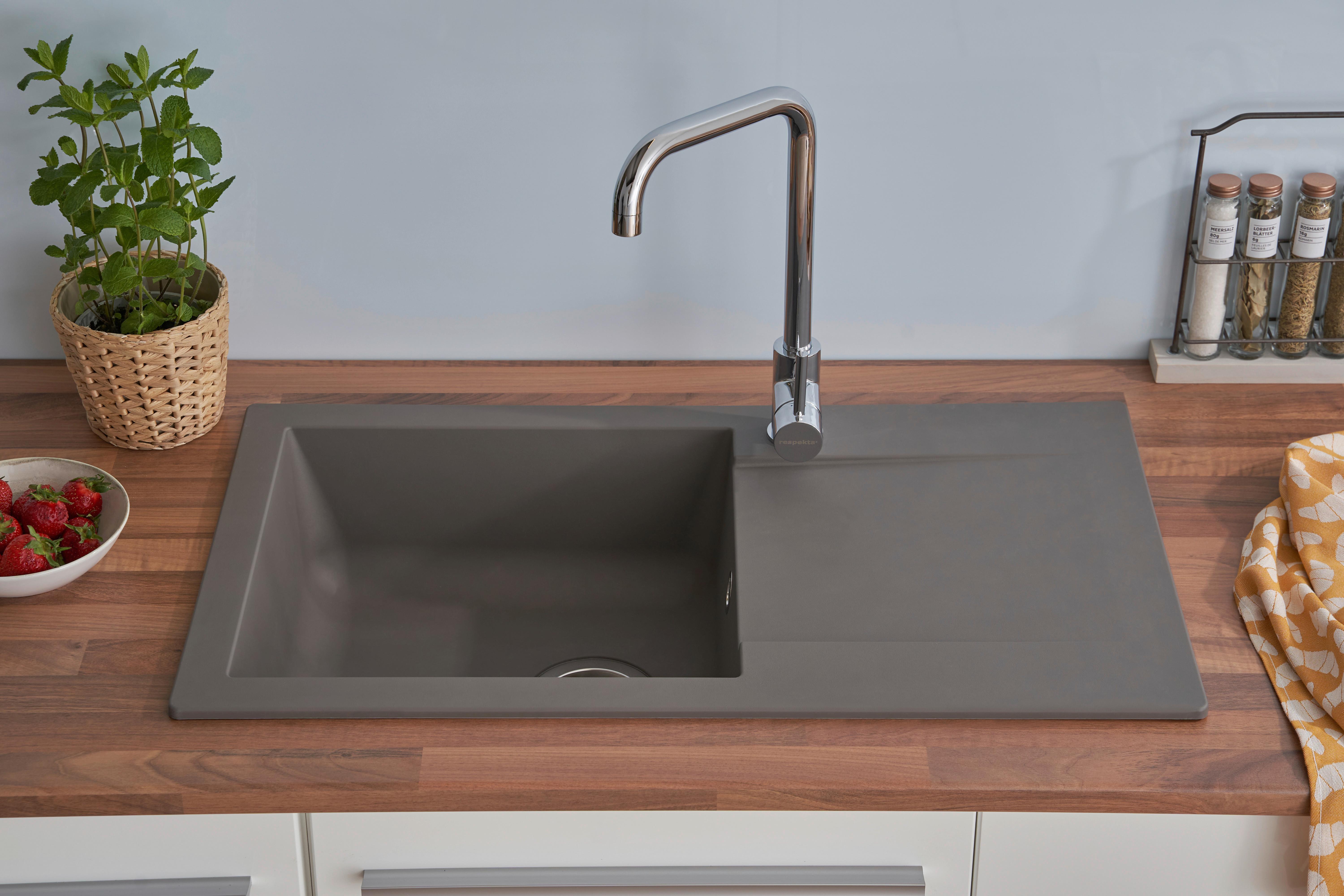 Einbauspüle Denver ca. 78x17x43,5 cm Grau - Grau, Trend, Glas/Kunststoff (78/17/43,5cm) - Respekta