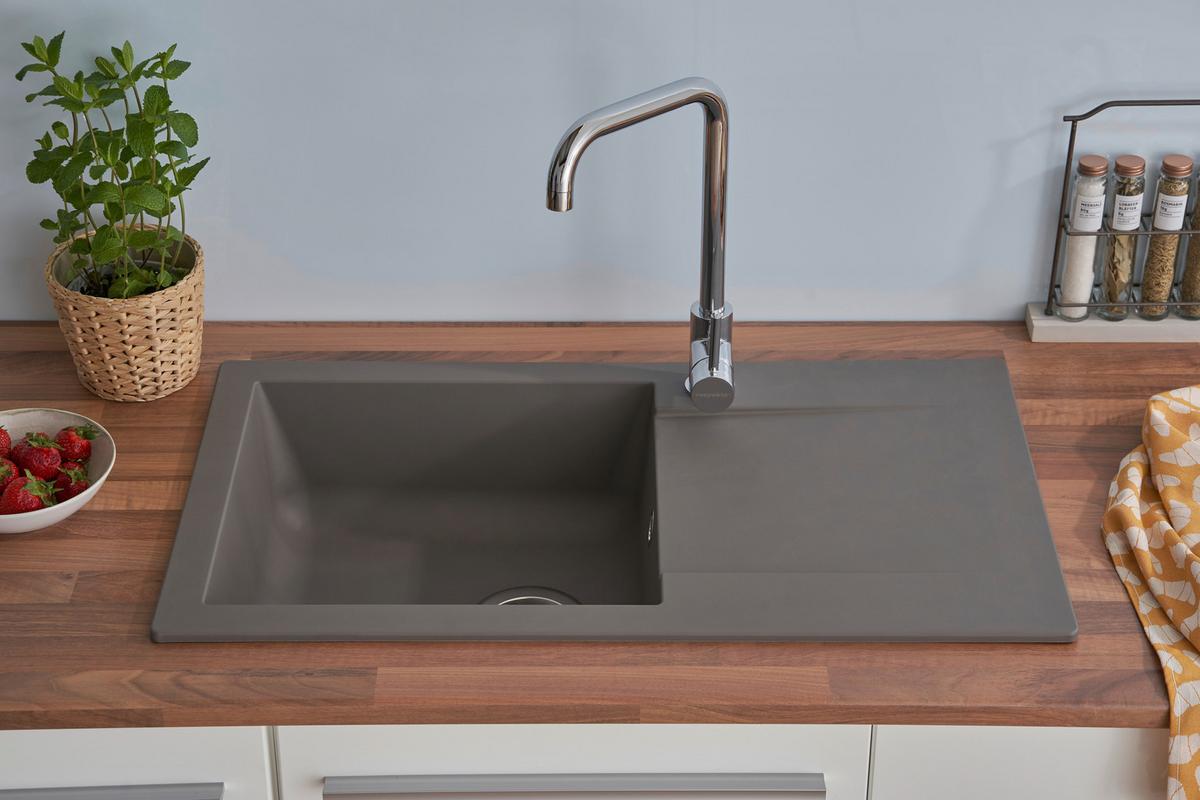 Einbauspüle Denver ca. 78x17x43,5 cm Grau - Grau, Trend, Glas/Kunststoff (78/17/43,5cm) - Respekta