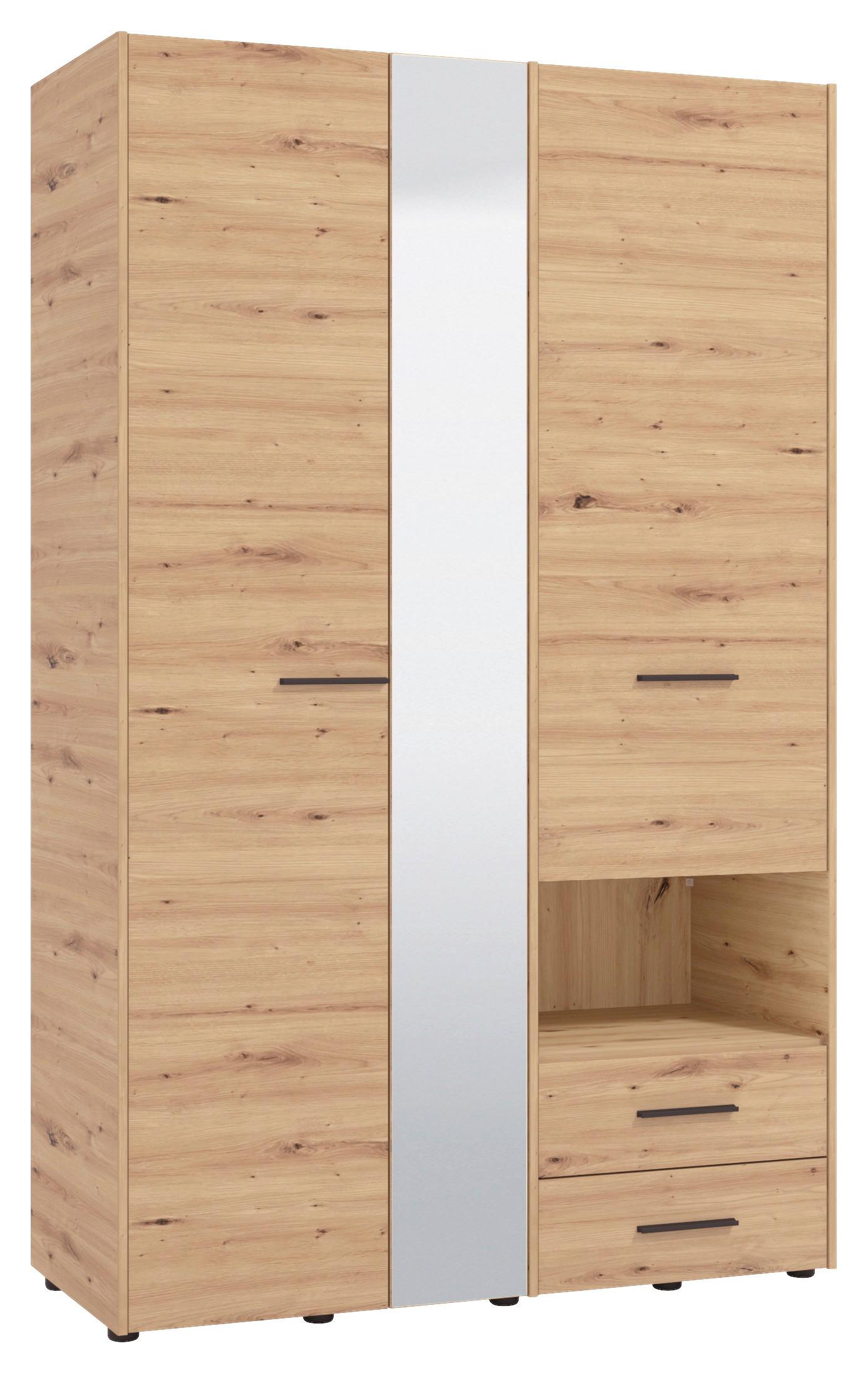 Kleiderschrank in Eiche Artisan - Schwarz/Eiche Artisan, KONVENTIONELL, Holzwerkstoff/Kunststoff (127,5/205,5/54cm) - Mömax