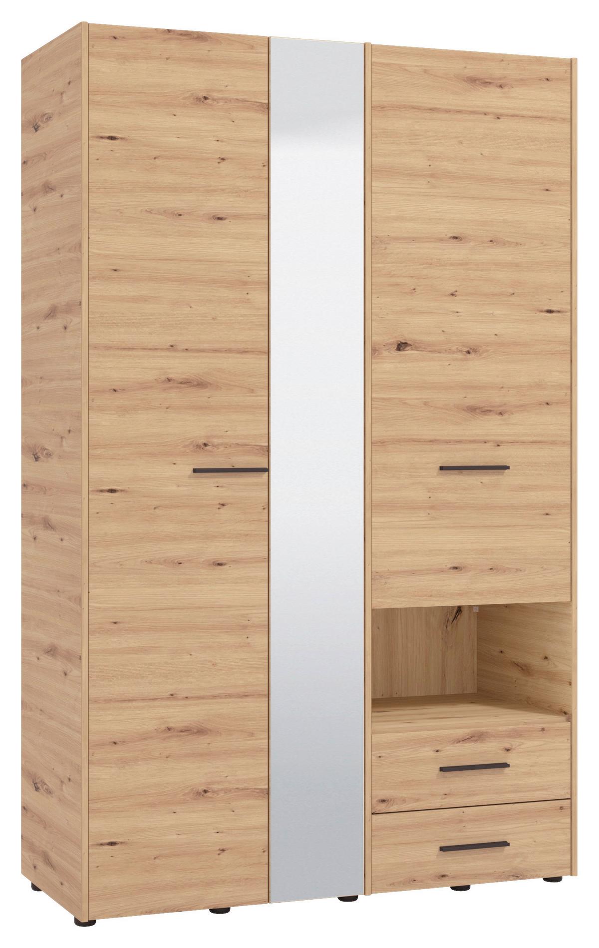 Omara Za Oblačila Leon, Barva Hrasta, Š. 128 Cm - črna/hrast artisan, Konvencionalno, umetna masa/leseni material (127,5/205,5/54cm) - Mömax