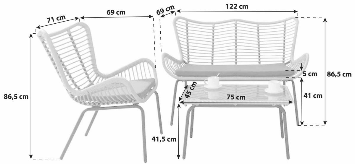 Loungegarnitur 4-tlg korfu aus Glas/Metall mit Kissen - Dunkelgrau/Schwarz, Basics, Glas/Textil (122/86,5/69cm) - Acamp