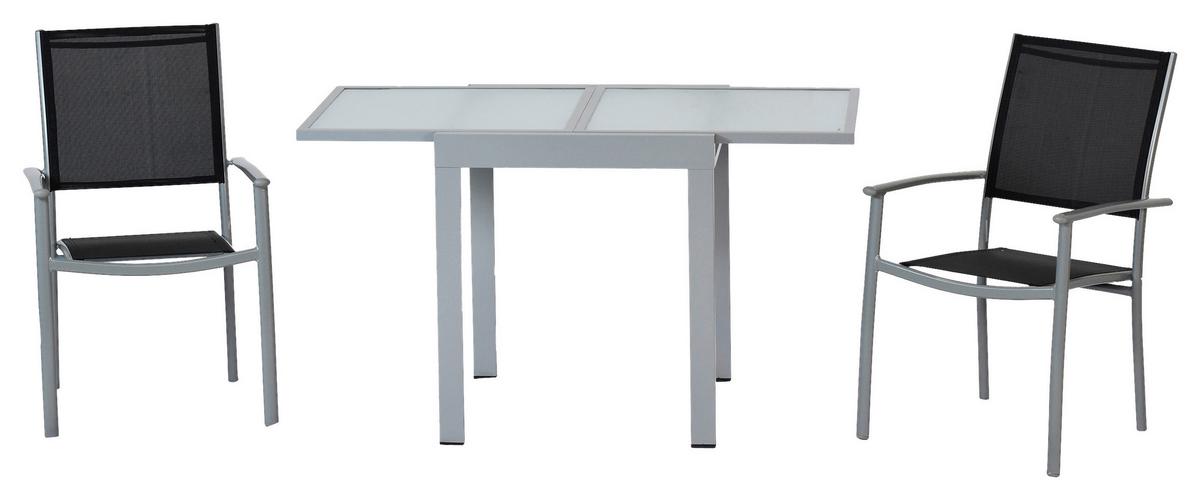 Vrtni Set Milano, 3-delni, Raztegljiva Miza - srebrne barve/črna, Moderno, kovina/tekstil - Gardenson