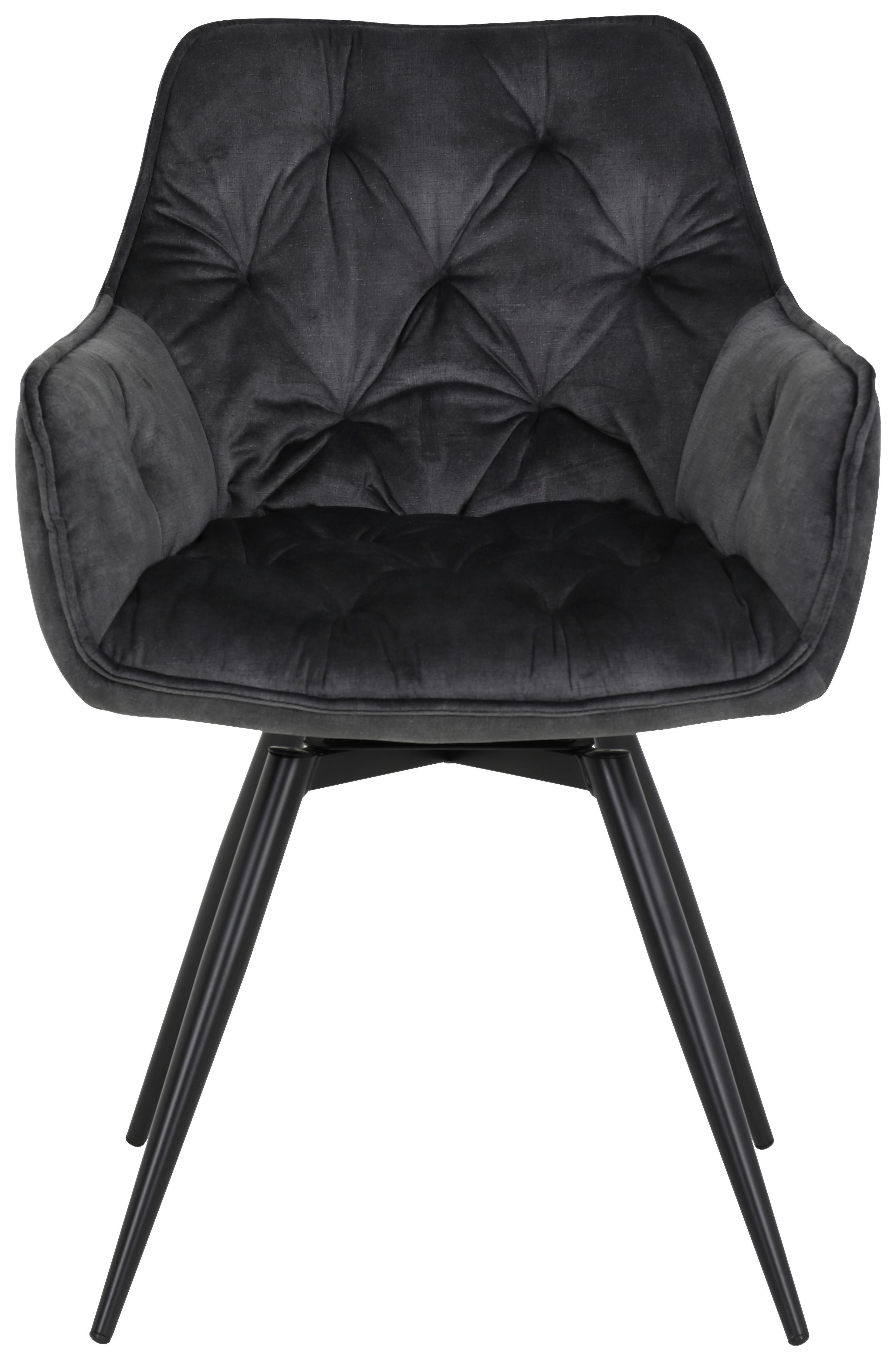 Armlehnstuhl Florentina Samt Anthrazit gepolstert 2er-Set - Anthrazit/Schwarz, MODERN, Textil/Metall (56/82/63cm) - MID.YOU