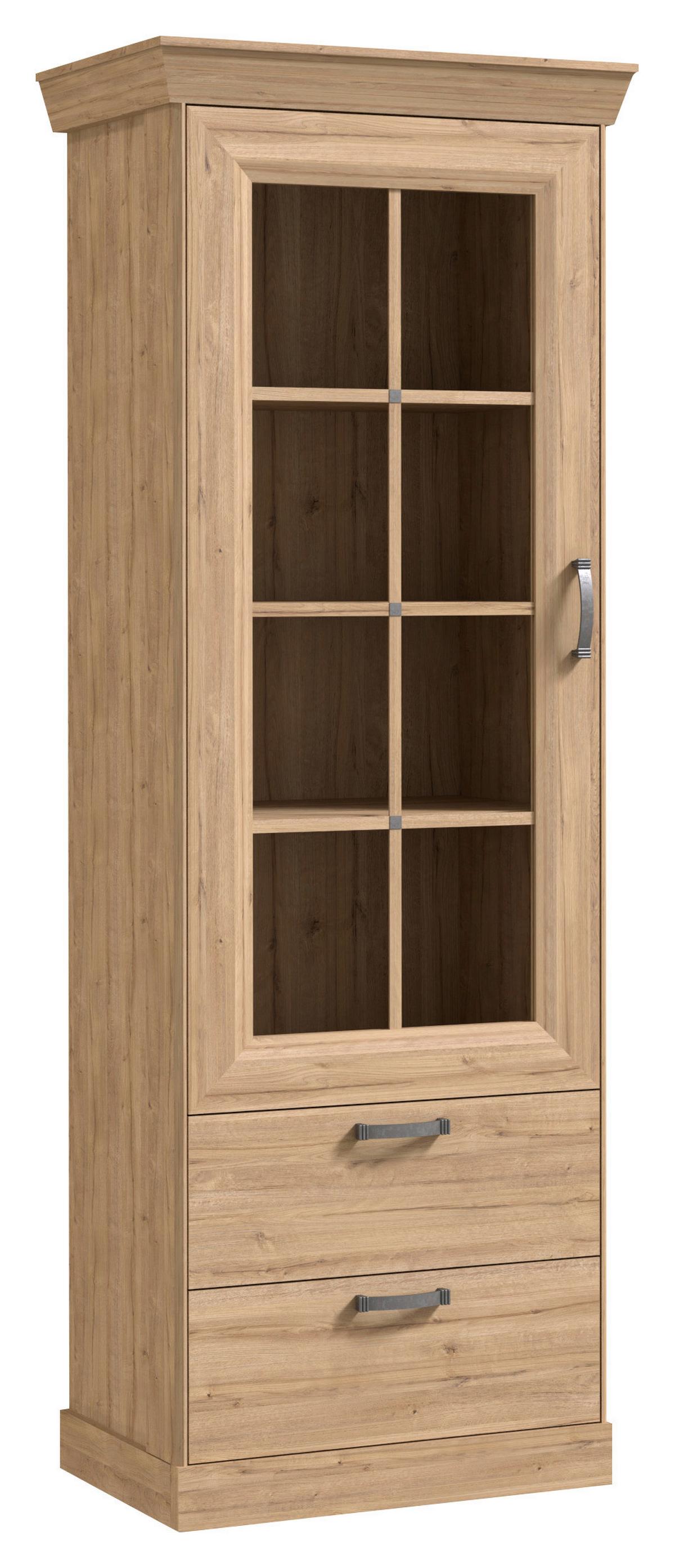 Vitrină CANNES - culoare lemn stejar, Romantik / Landhaus, plastic/sticlă (74/205/47cm) - Premium Living